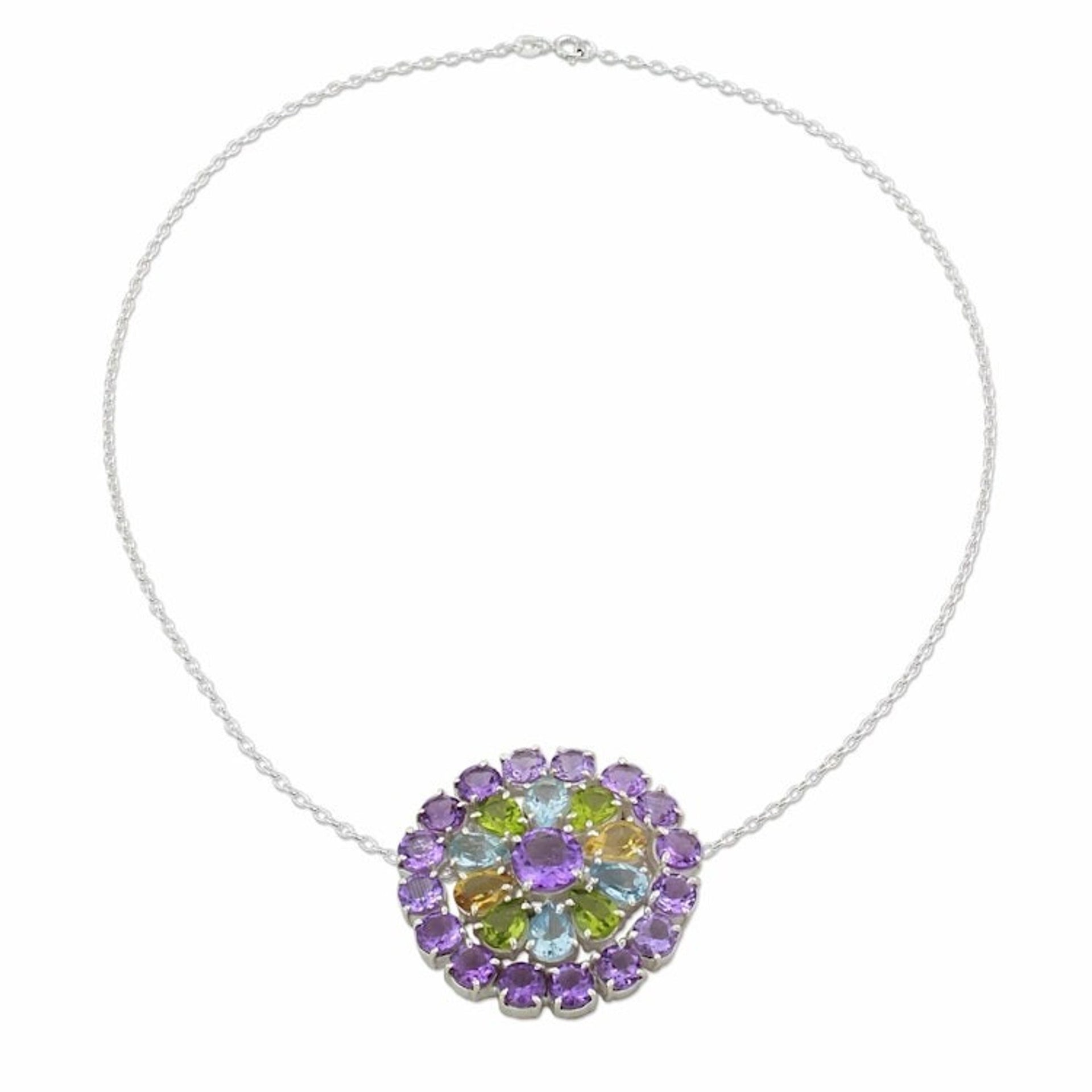 Sterling Silver Gemstone Pendant Necklace from India 'Glamour Burst'