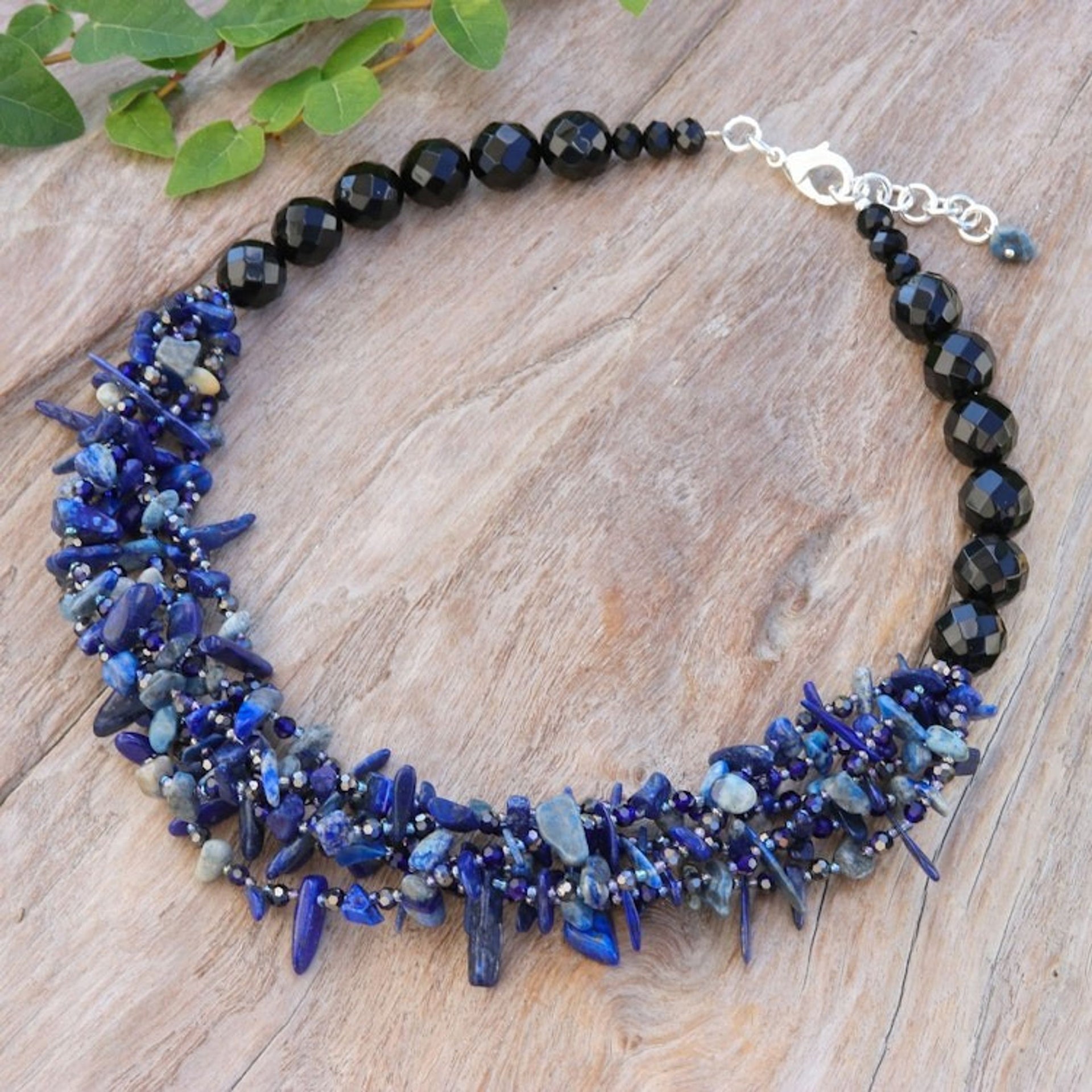 Blue Lapis lazuli and Chalcedony Beaded Strand Necklace 'True Jewels'