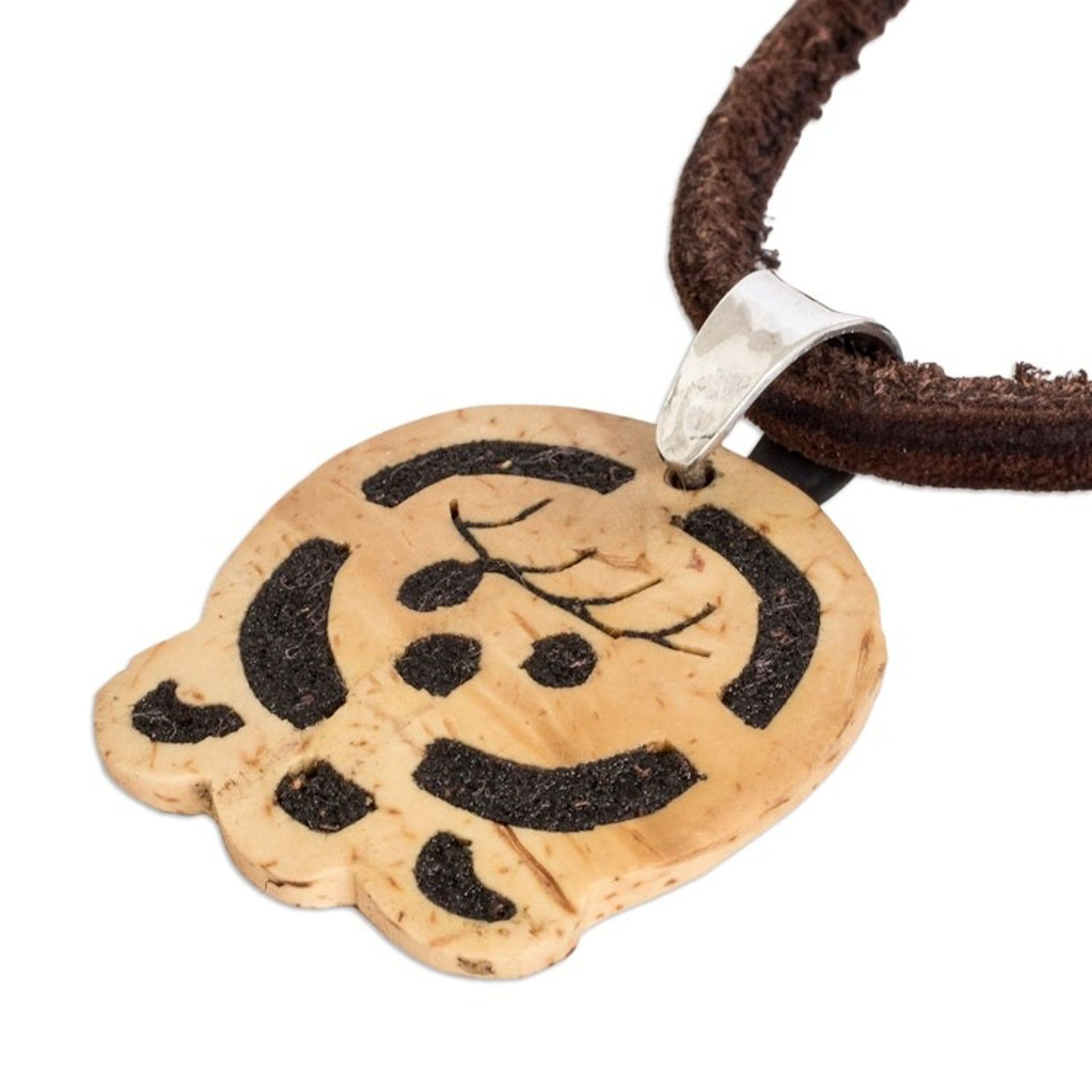 Coconut Shell and Lava Stone Ix Sign Pendant Necklace 'Maternal Earth'