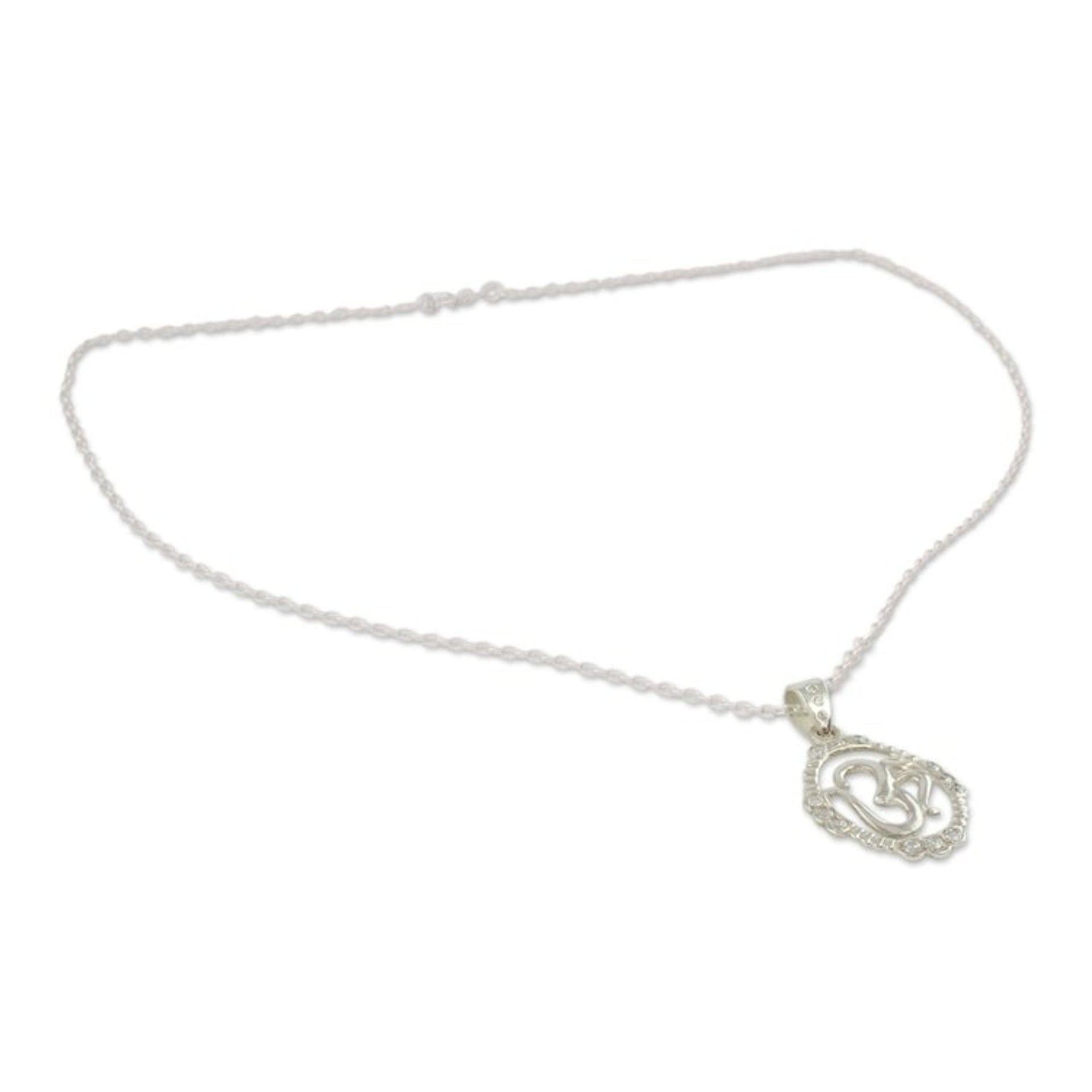 Hand Crafted CZ and Silver Necklace from India 'Peaceful Om'