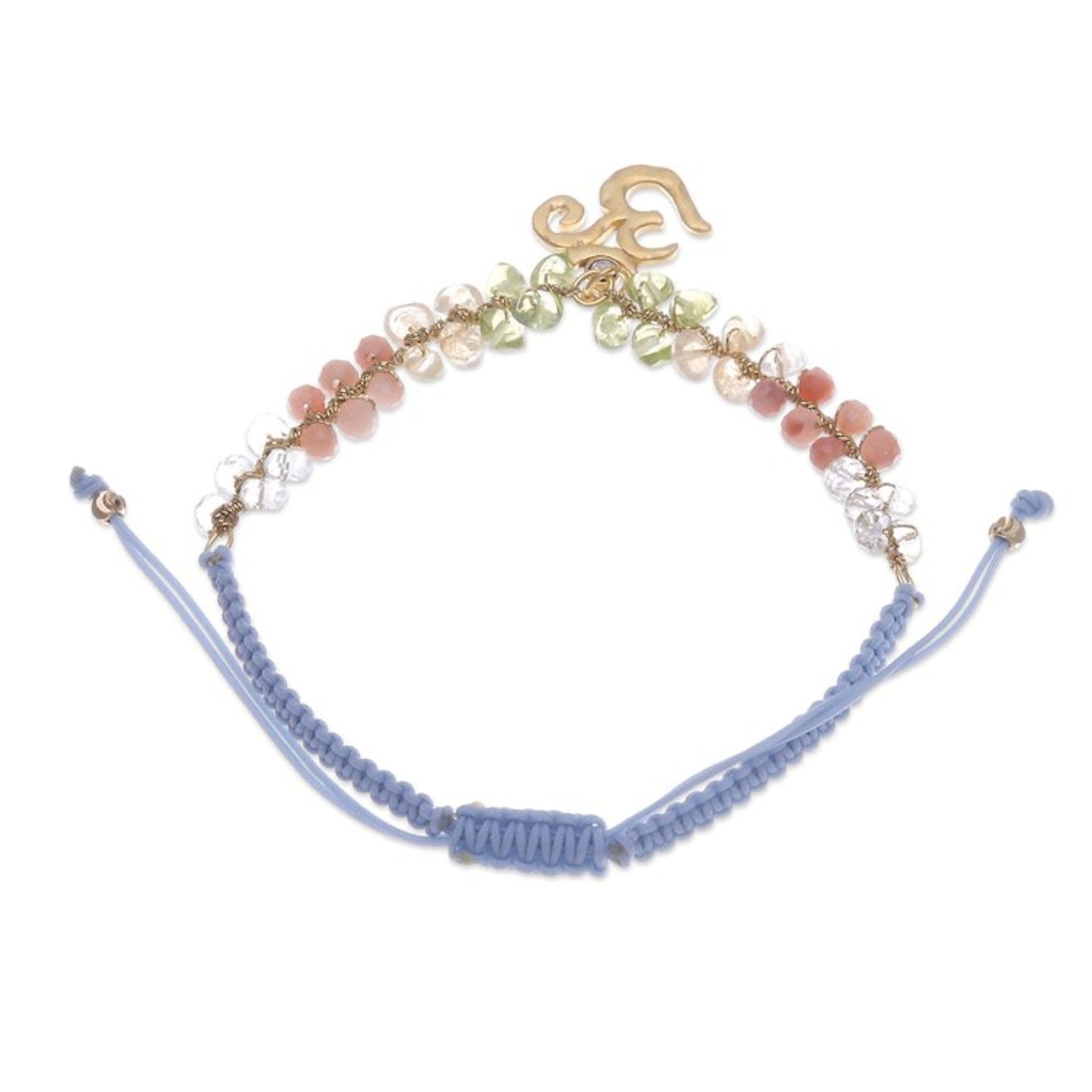 24k Gold-Accented Multi-Gemstone Om Symbol Pendant Bracelet 'Om Glam'