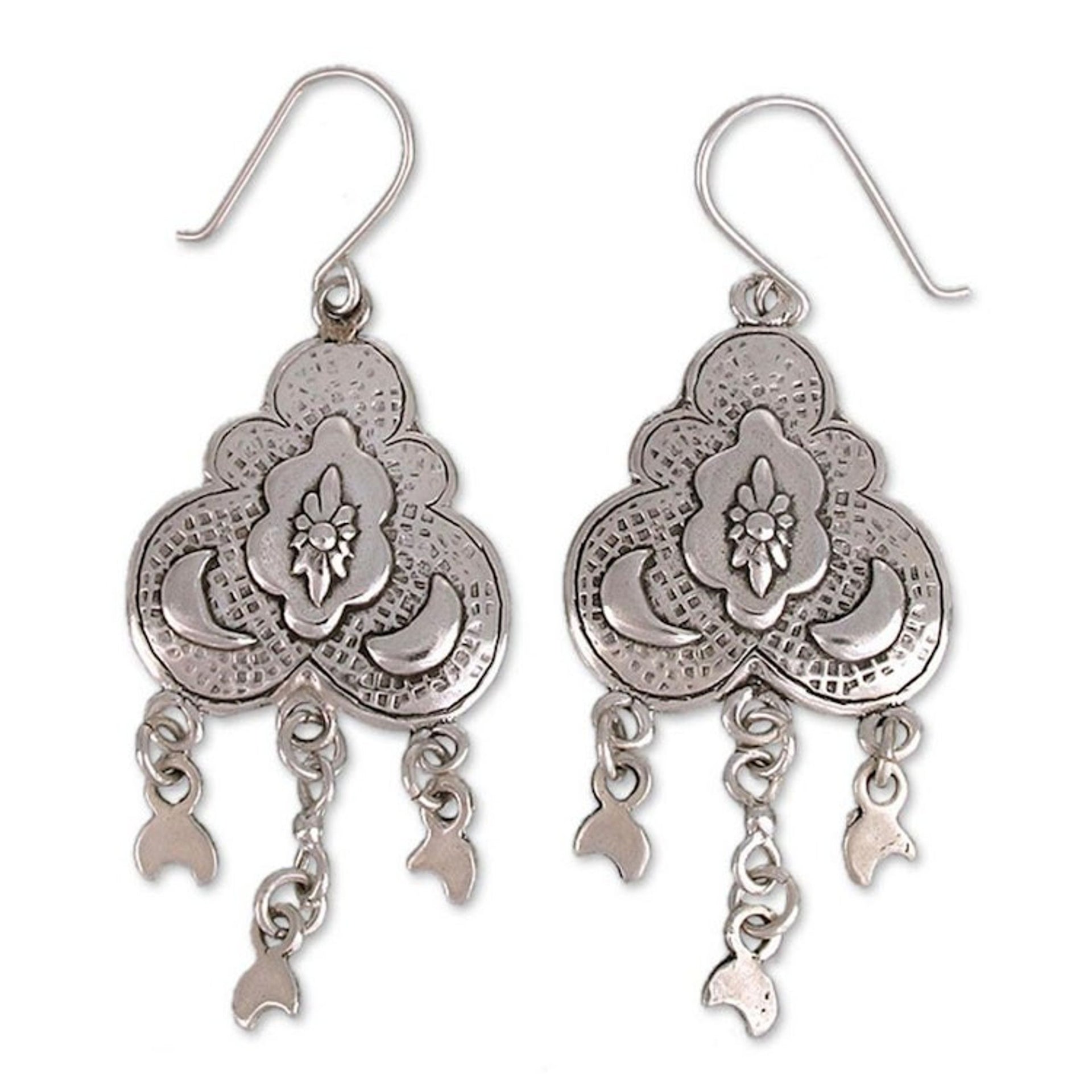 Handcrafted Moonbeams Sterling Silver Chandelier Earrings 'Many Moons'