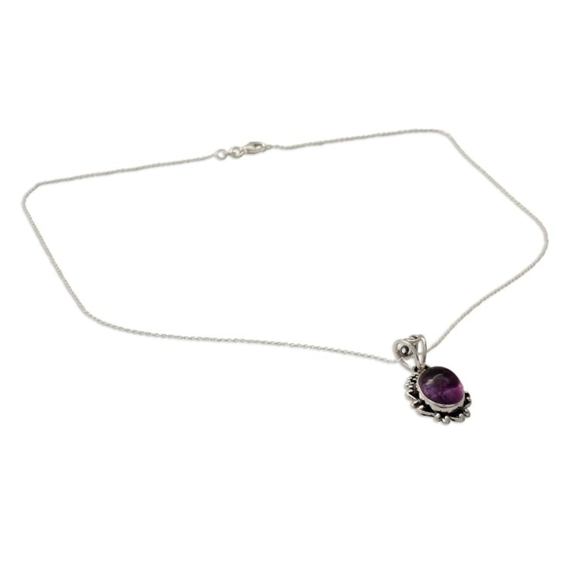 Amethyst Pendant Necklace with Polished and Oxidized Silver 'Twilight Mist'