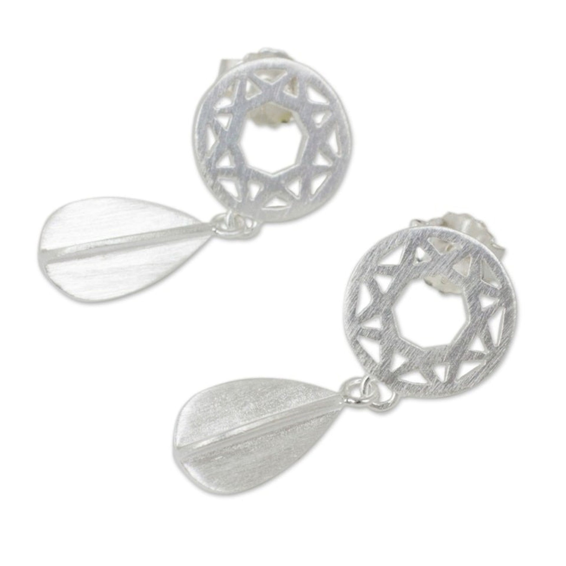 Handmade Modern Thai Sterling Silver Dangle Earrings 'Starlight Geometry'