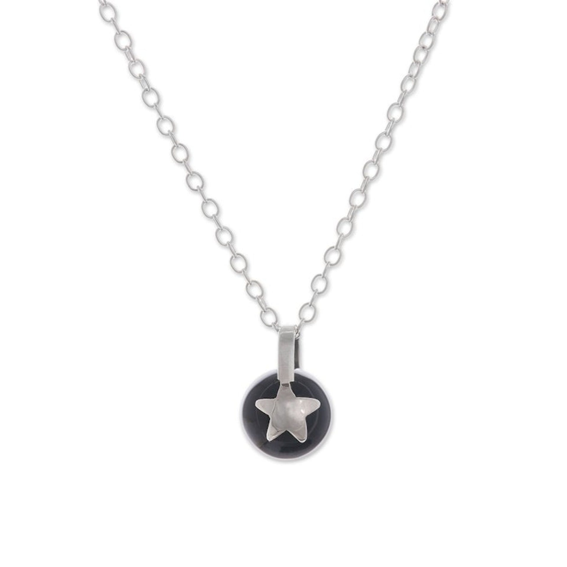 Star Motif Obsidian Pendant Necklace from Peru 'Starry Cradle'