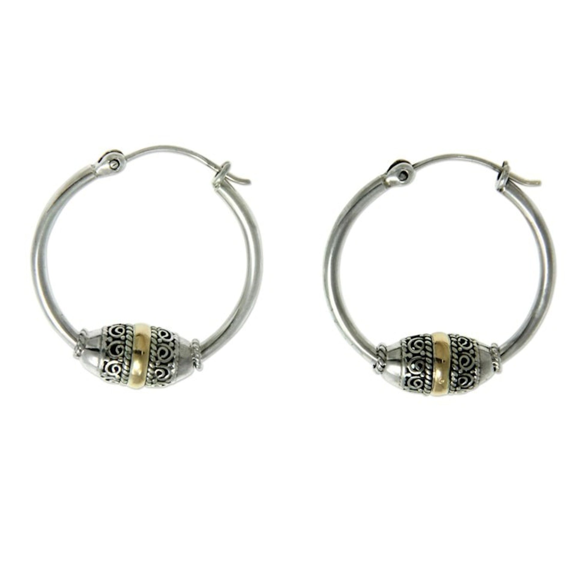 Fair Trade Gold Accent and Sterling Silver Hoop Earrings 'Lotus Seed'
