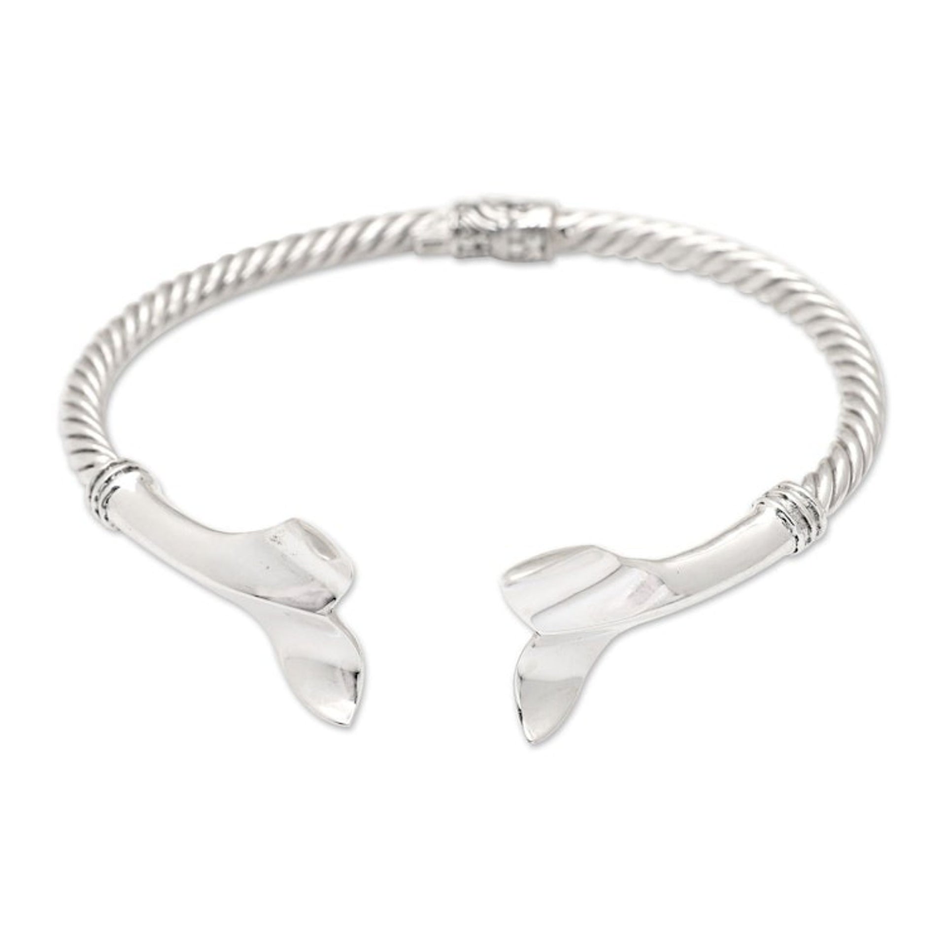 Shark-Themed Sterling Silver Cuff Bracelet from Bali 'Fierce Spirit'