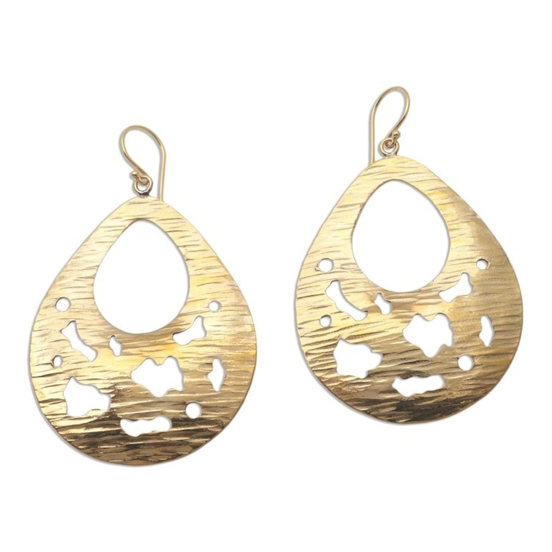 Abstract Drop Brass Dangle Earrings from Bali 'Abstract Dew'