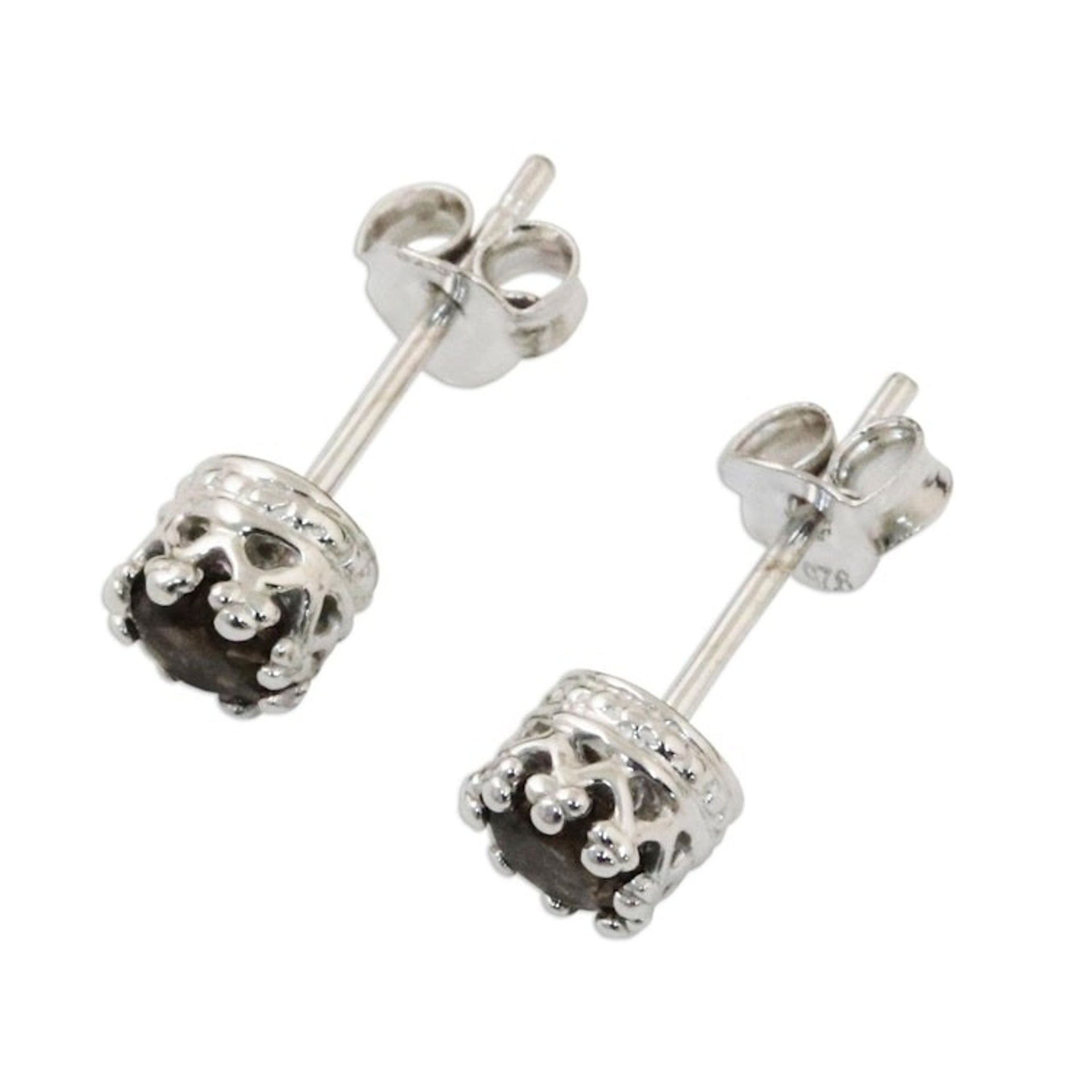 Rhodium Plated Smoky Quartz Stud Earrings from Thailand 'Brilliant Splendor'