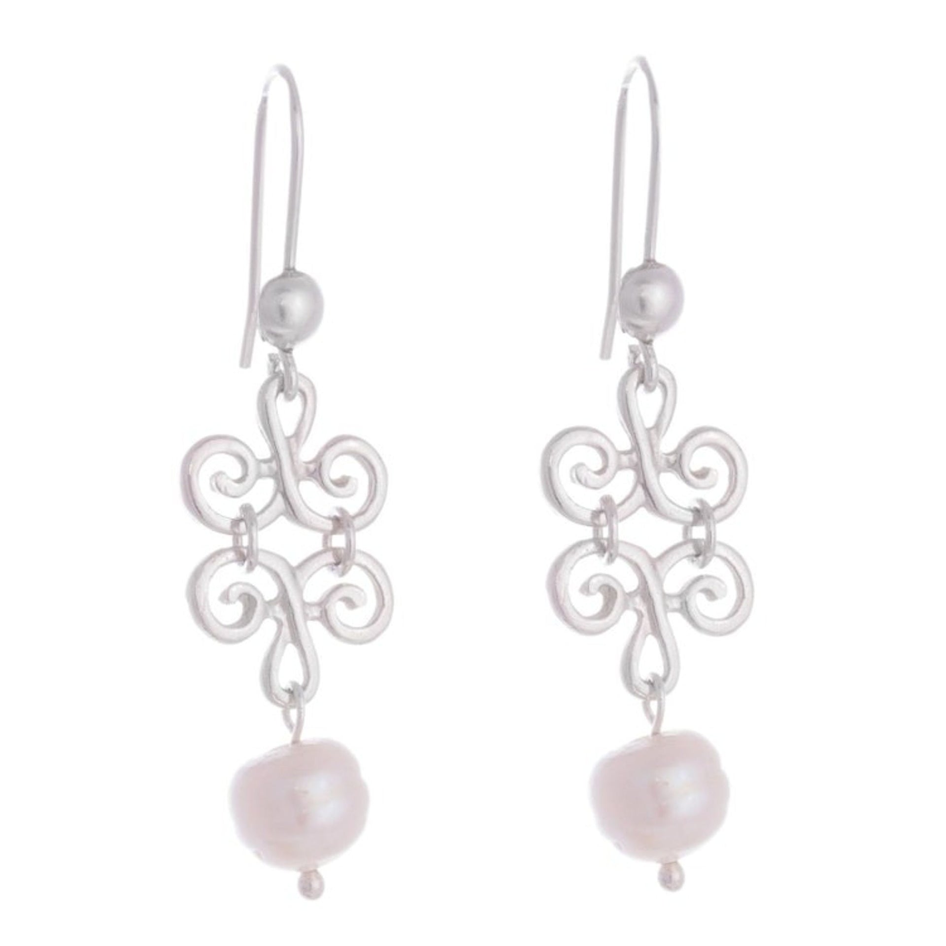 Petal Motif Cultured Pearl Dangle Earrings from Peru 'Chic Beauty'