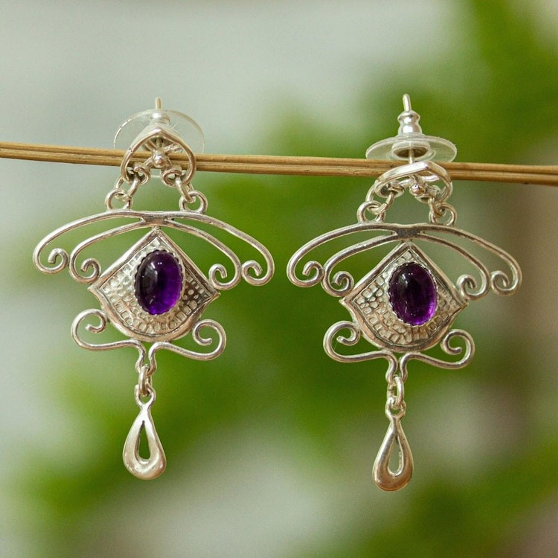 Amethyst and Sterling Silver Dangle Earrings from Mexico 'Wondrous Desire'