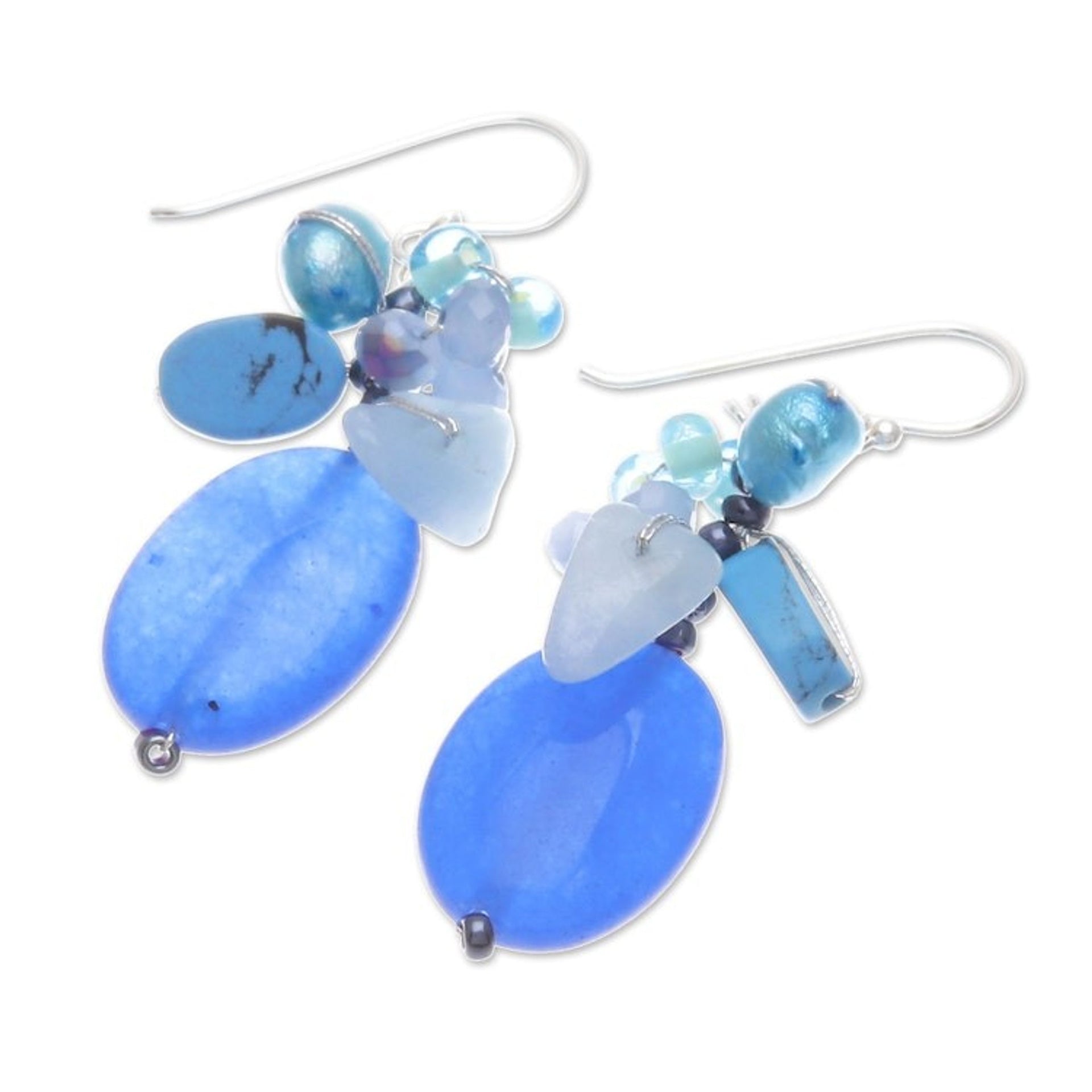 Dangle Earrings with Quartz Howlite and Cultured Pearl 'Blue Symphony'