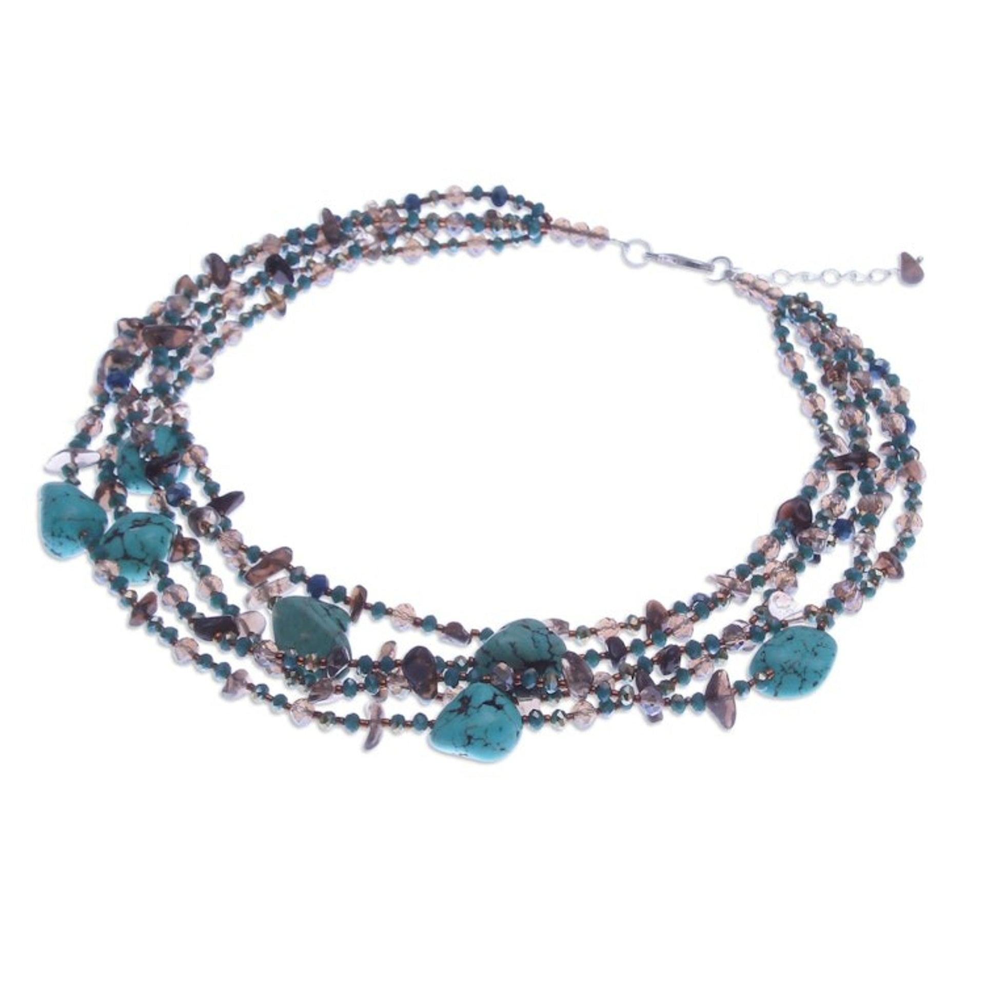Howlite Smoky Quartz and Glass Beaded Waterfall Necklace 'Spectacular Blue'