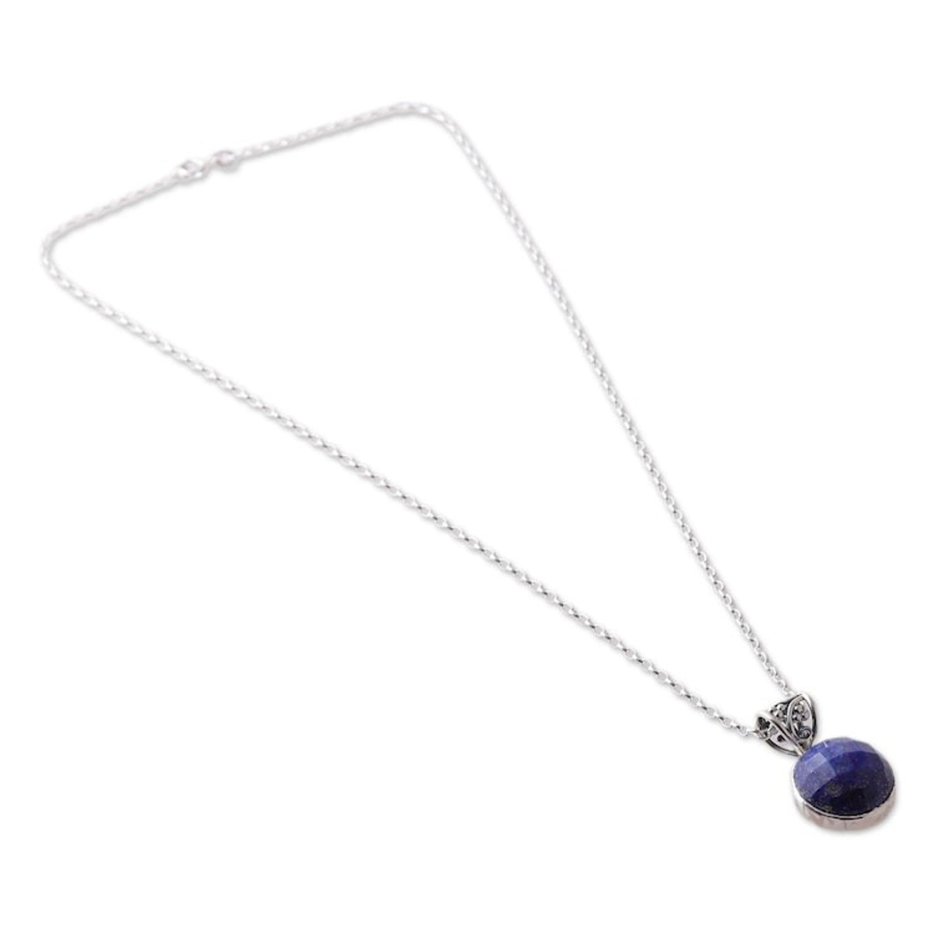 14-Carat Faceted Checkerboard Lapis Lazuli Pendant Necklace 'True Magic'