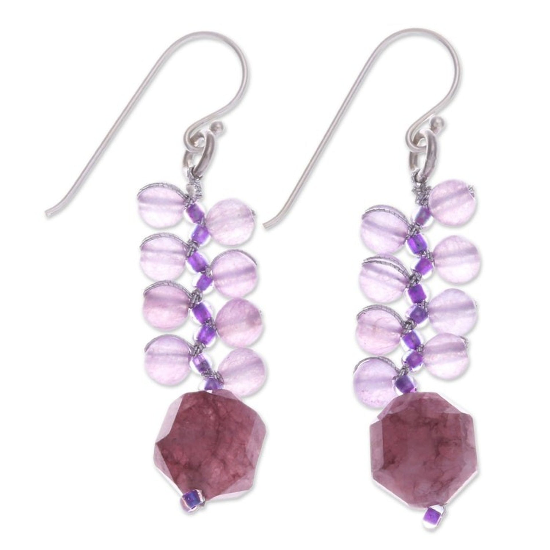 Artisan-Made Glass Beaded Elderberry-Shaped Dangle Earrings 'Elderberries'