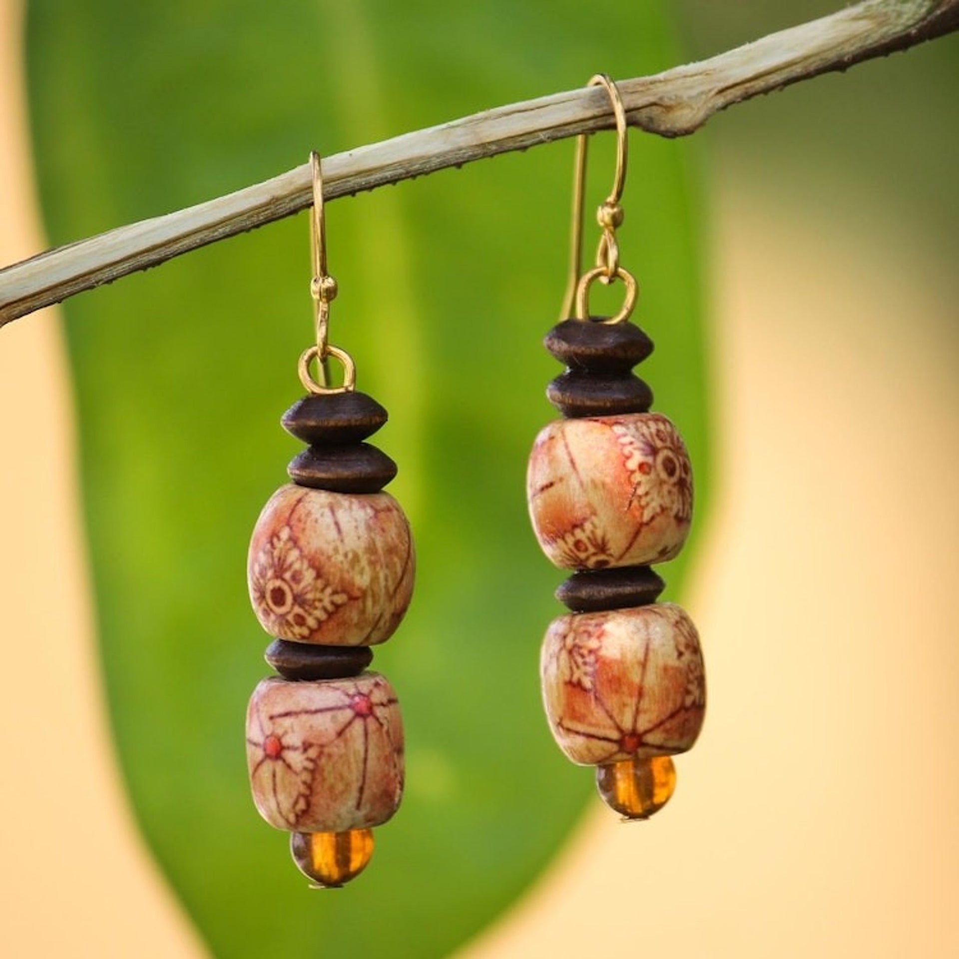 African Handmade Eco Friendly Wood Bead Earrings 'Peace'