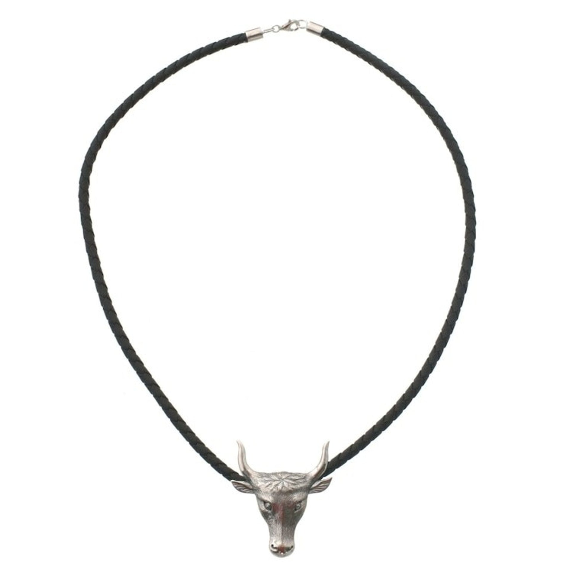 Men's Hand Made Leather and Sterling Silver Necklace 'Longhorn'