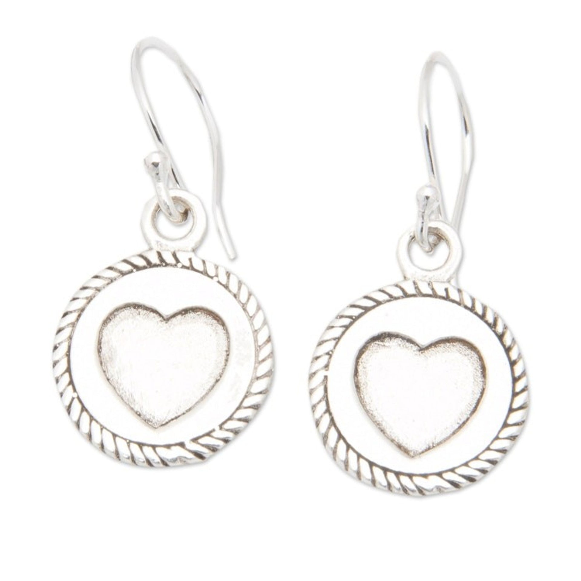 Sterling Silver Dangle Earrings with Heart Motif from Bali 'Dainty Heart'