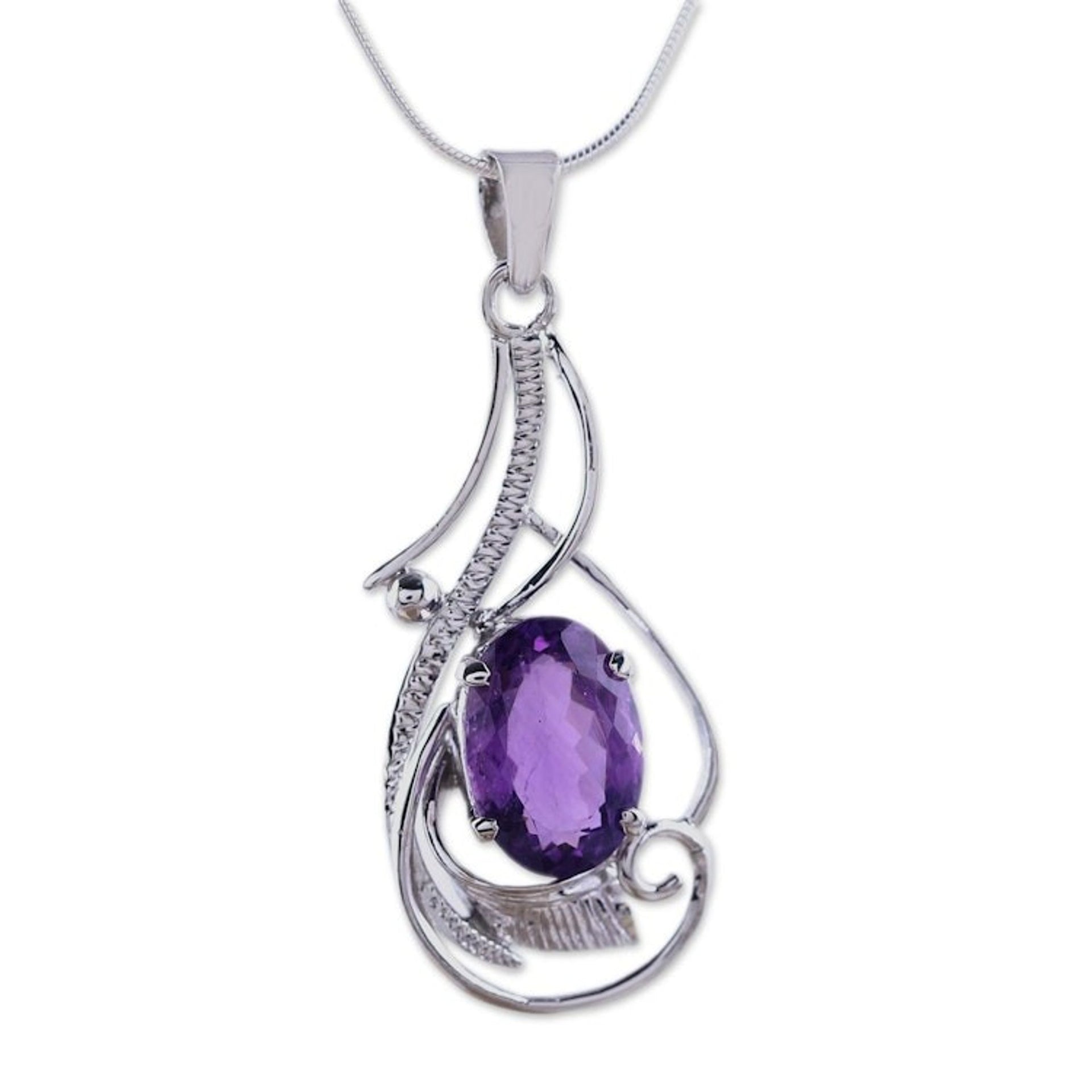 Amethyst and Sterling Silver Fair Trade Necklace 'Sweet Sonnet'