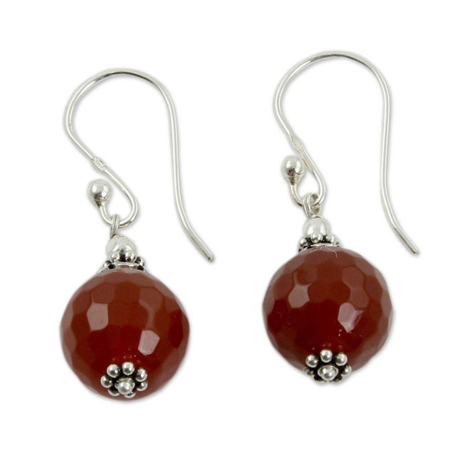 Artisan Crafted Red Agate and Sterling Silver Hook Earrings 'Glorious Crimson'