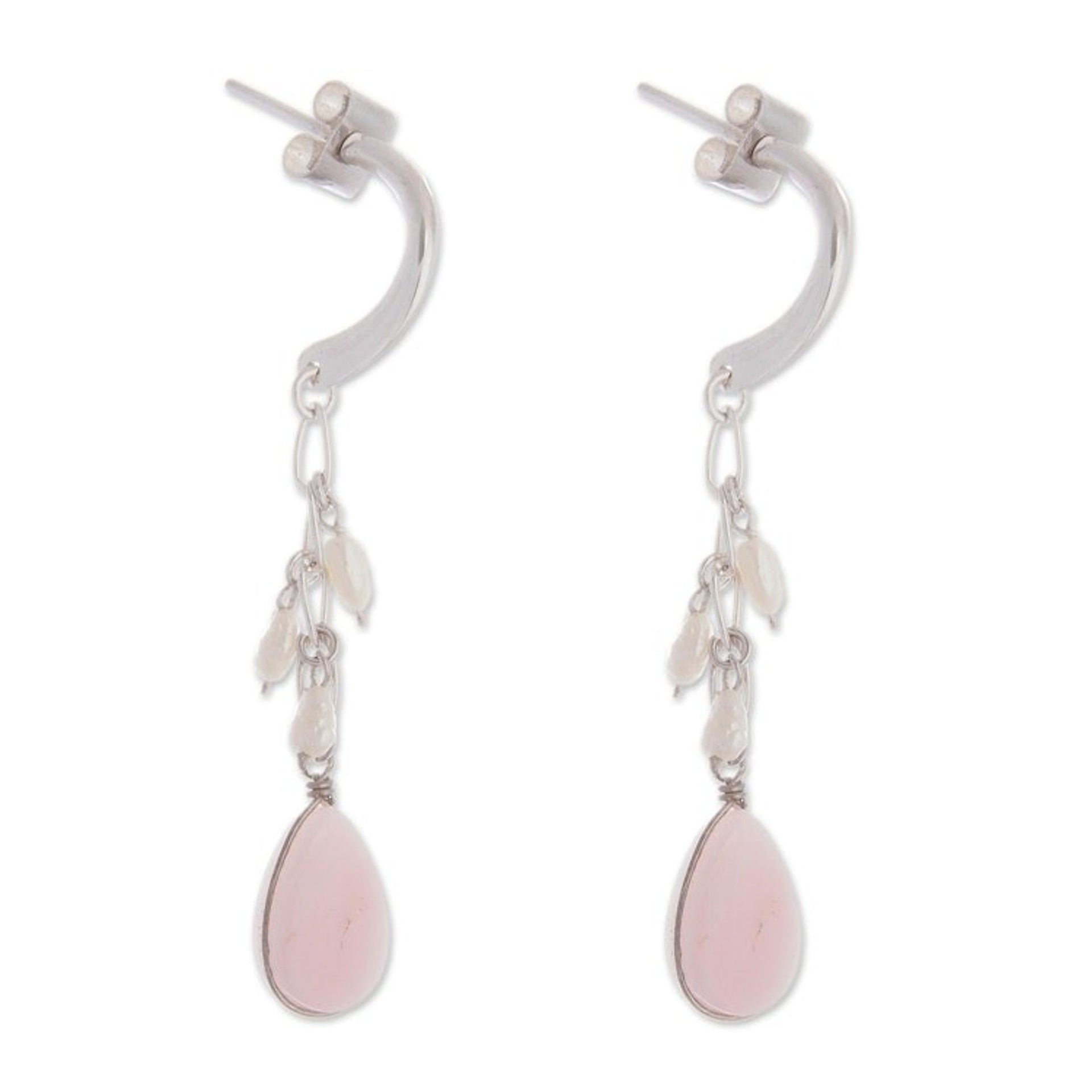 Pearl and Pink Opal Dangle Earrings from Peru 'Sweet Perfection'