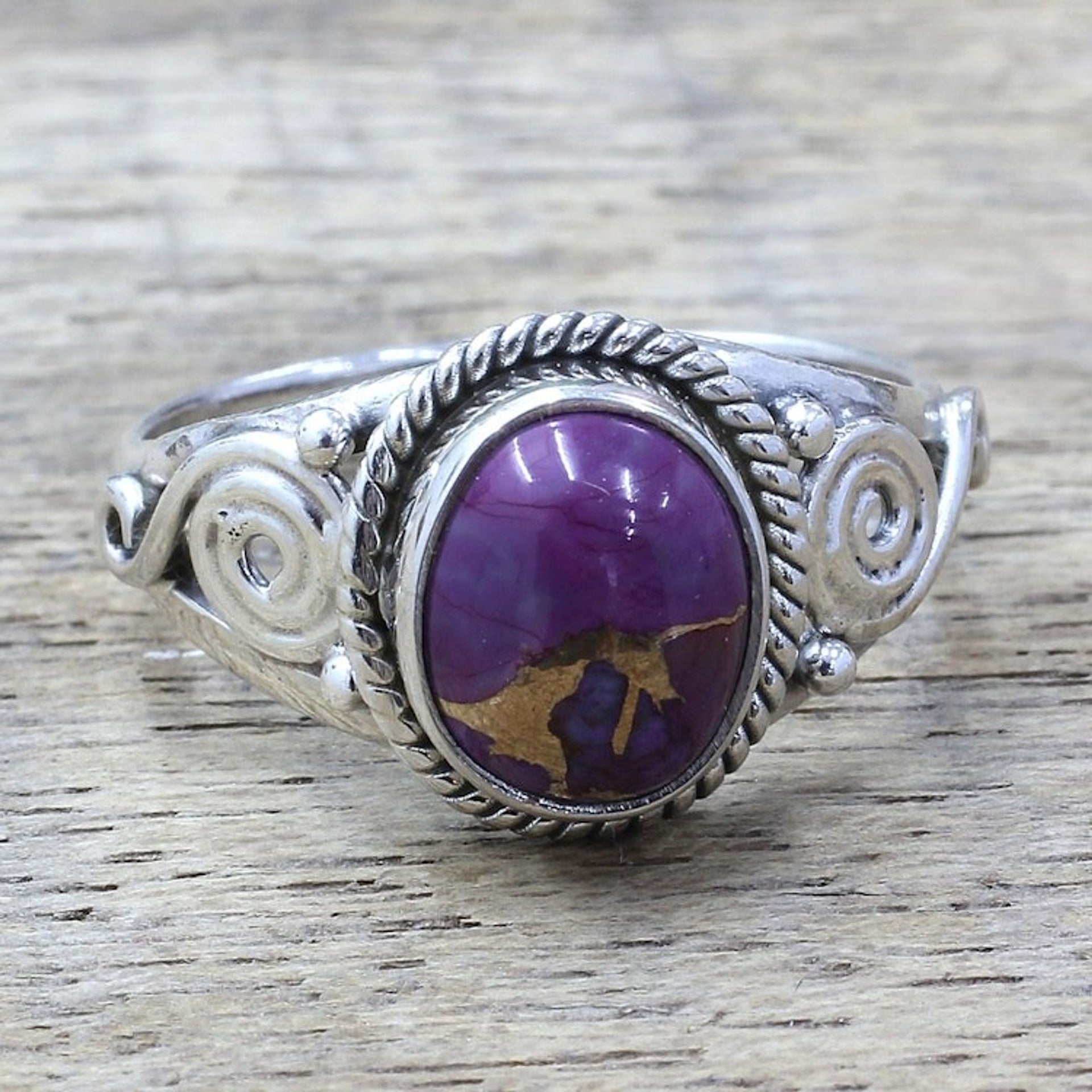 Silver Purple Composite Turquoise Cocktail Ring India 'Purple Attunement'