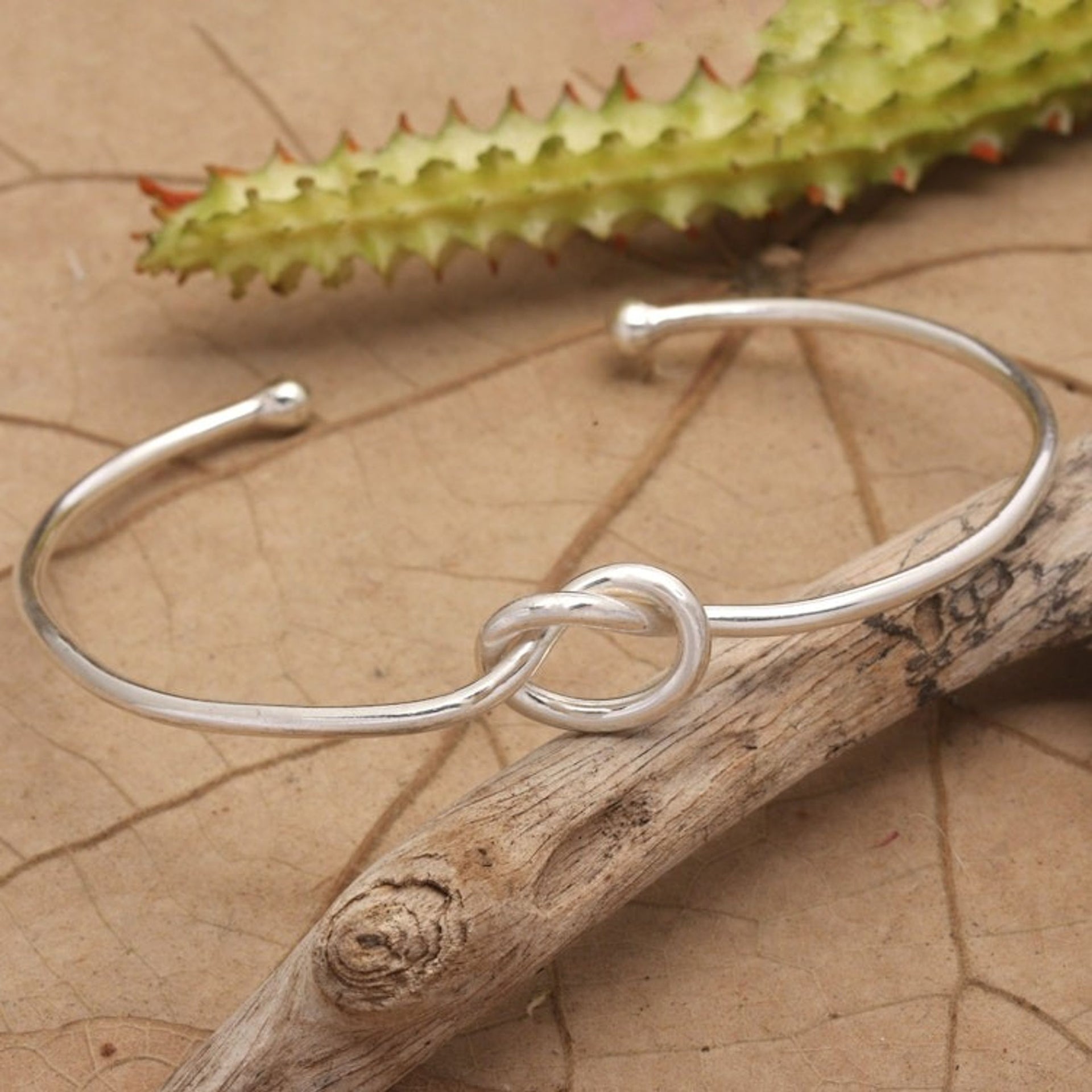 High-Polished Minimalist Knot Sterling Silver Cuff Bracelet 'Twisted Directions'