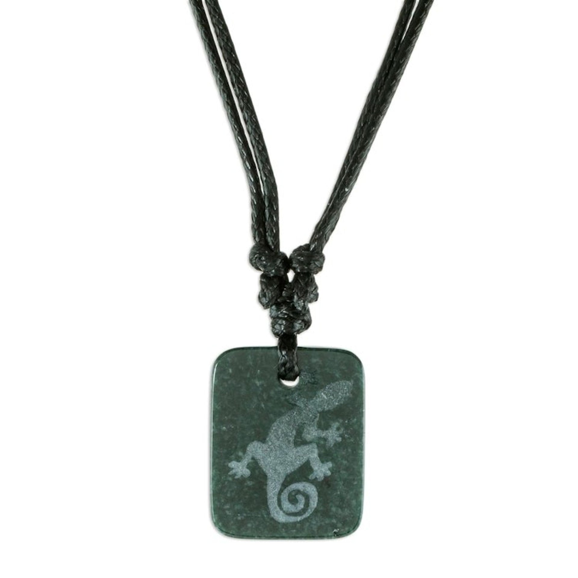 Black Jade Lizard Pendant Necklace from Guatemala 'Mayan Gecko'