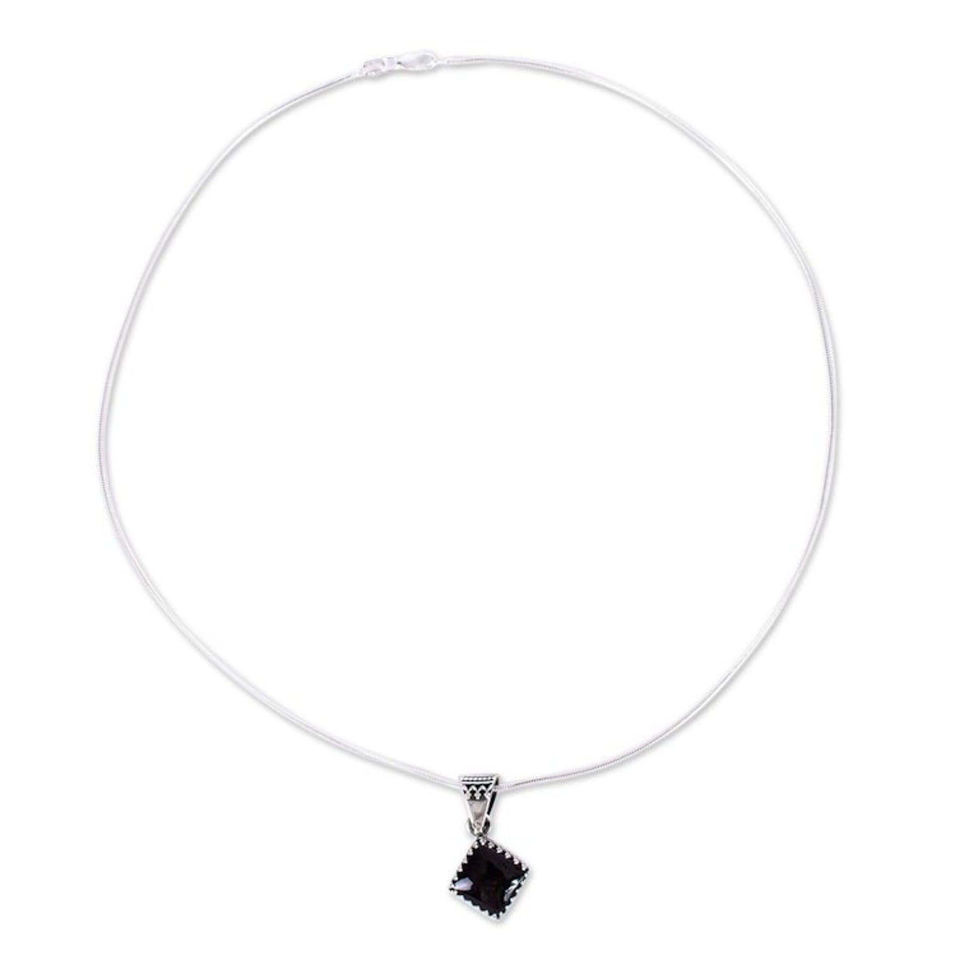 Taxco Silver and Obsidian Pendant Necklace from Mexico 'Black Splendor'