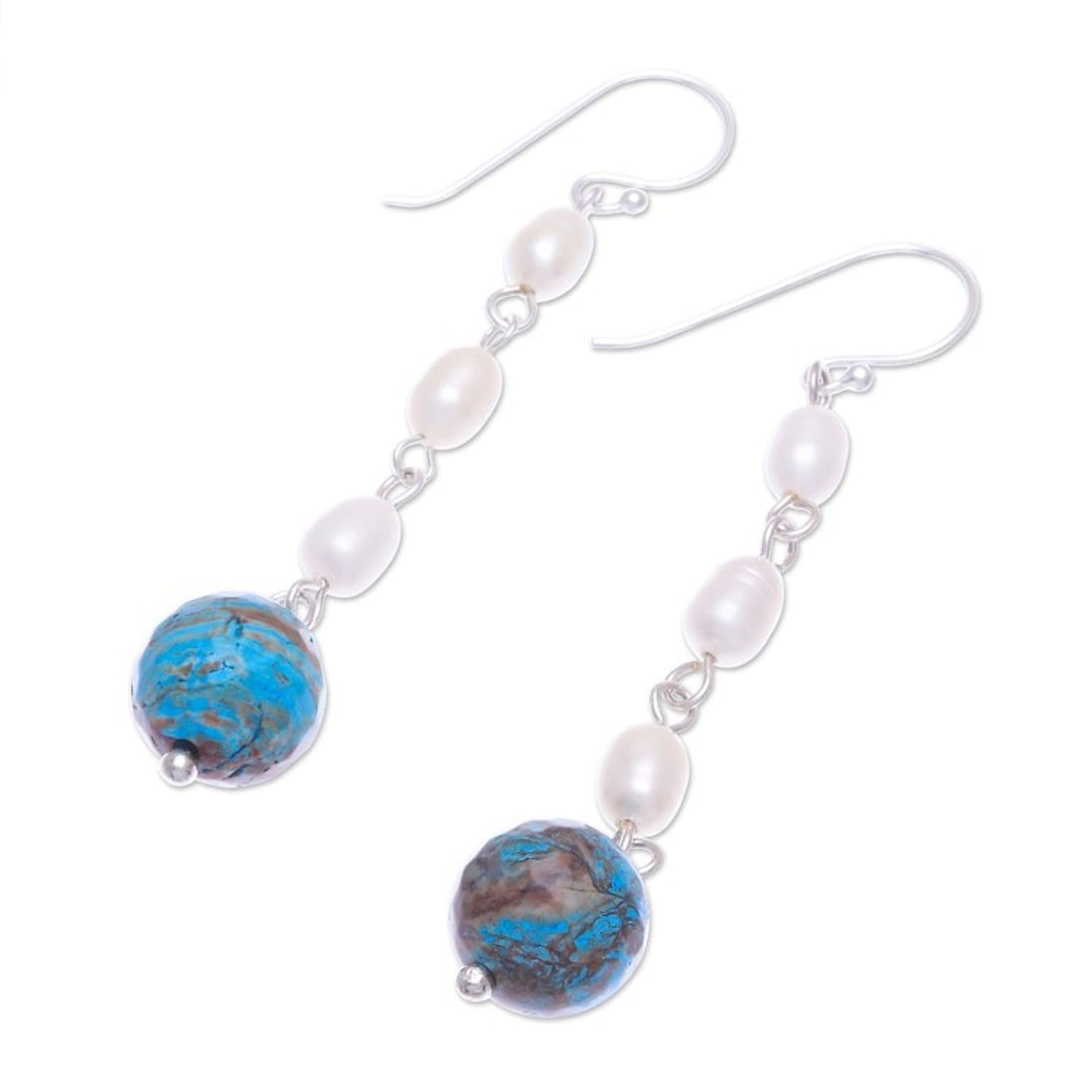 Cultured Freshwater Pearl and Jasper Dangle Earrings 'Sea Siren'