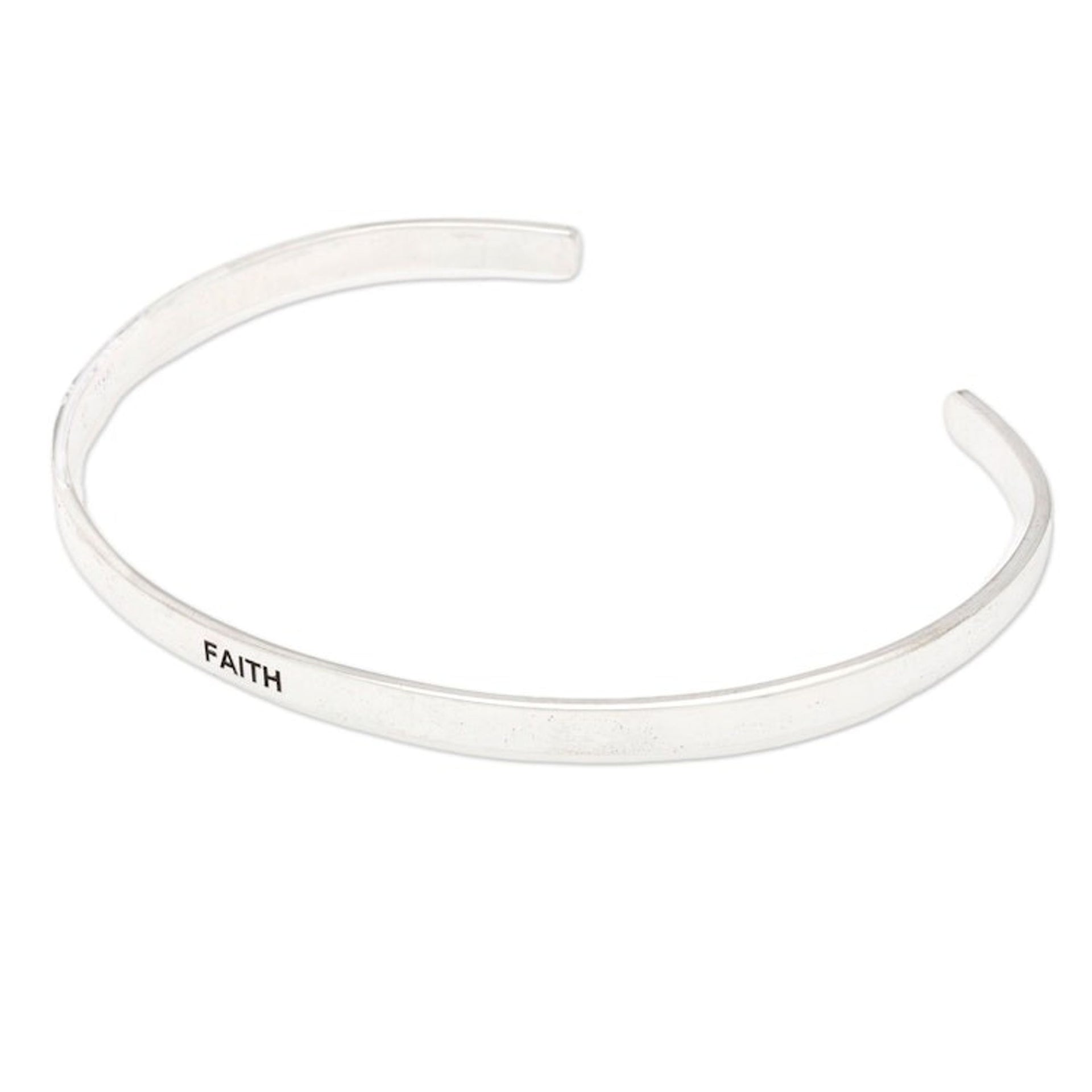 Polished Minimalist Sterling Silver Faith Cuff Bracelet 'Your Faith'