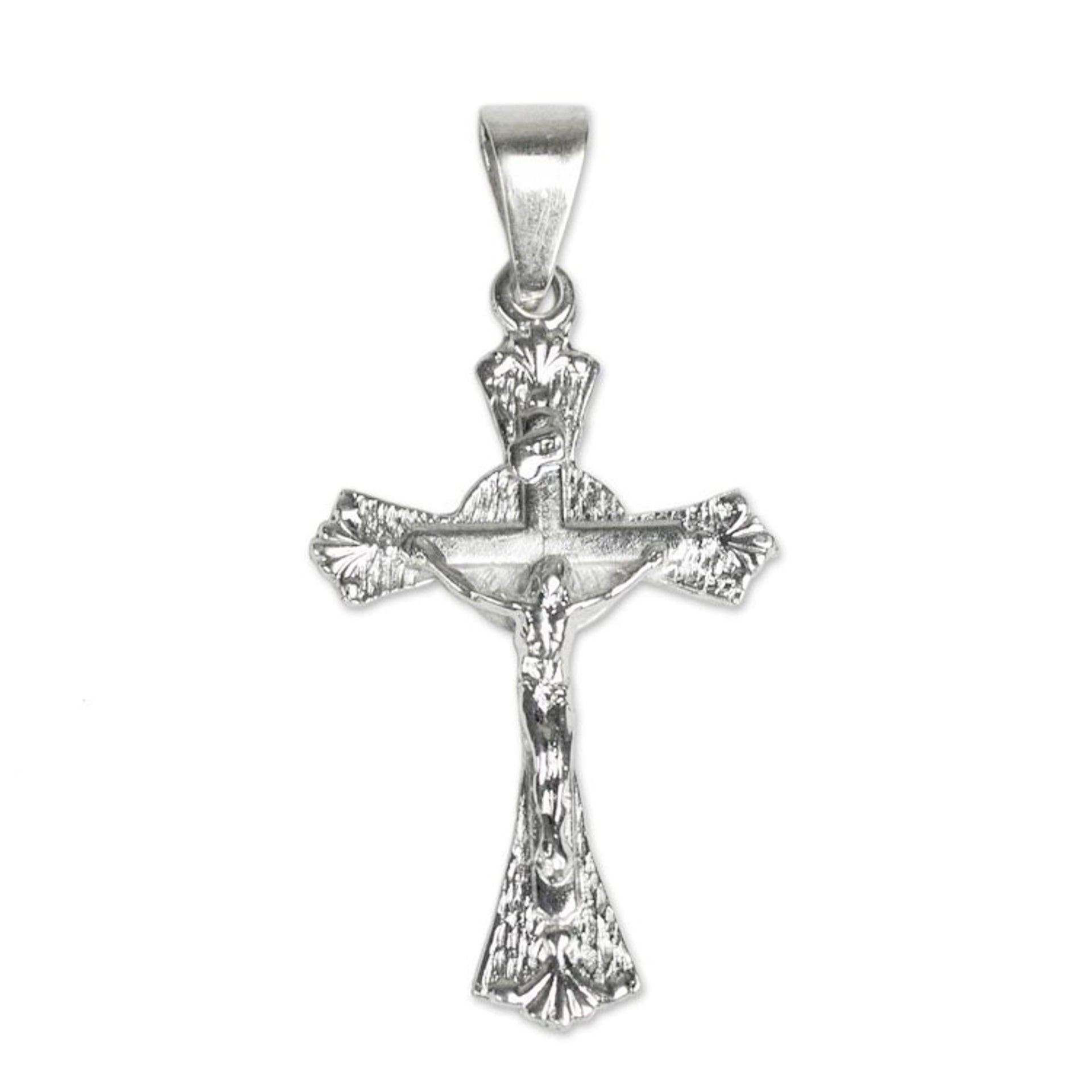 Sterling Silver Crucifix Pendant from Ghana 'Gleaming Crucifix'