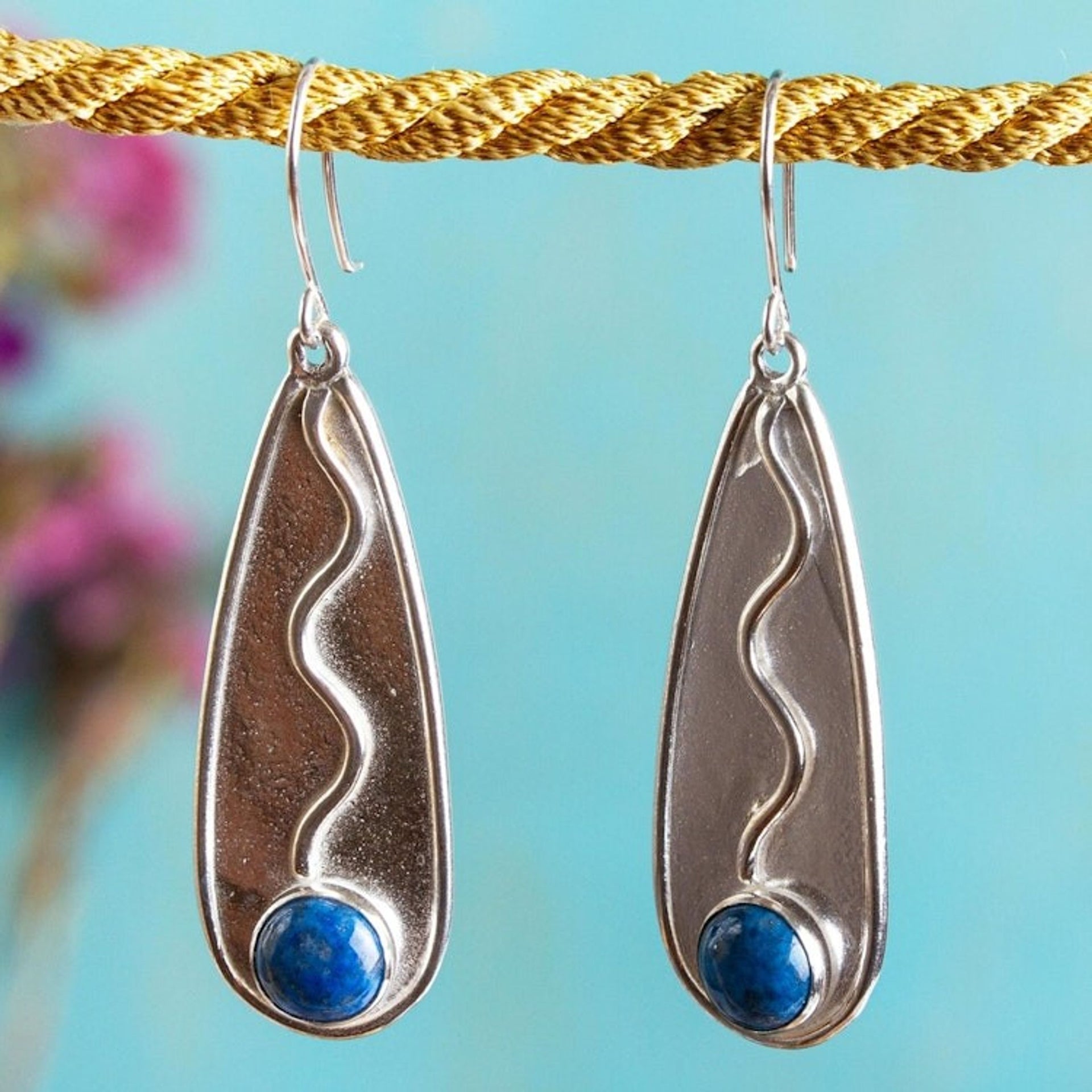 Sterling Silver Handcrafted Earrings with Lapis Lazuli 'River Flow'