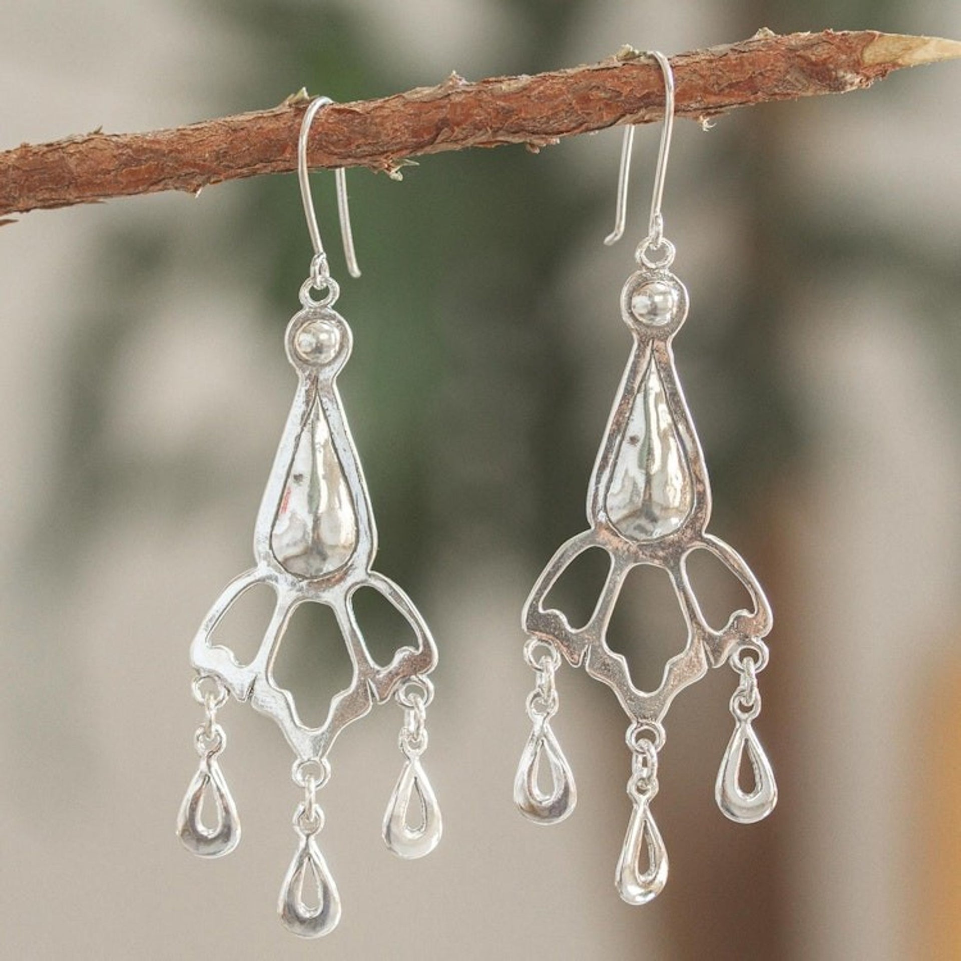 Artisan Crafted Sterling Silver Chandelier Earrings 'Constancy'