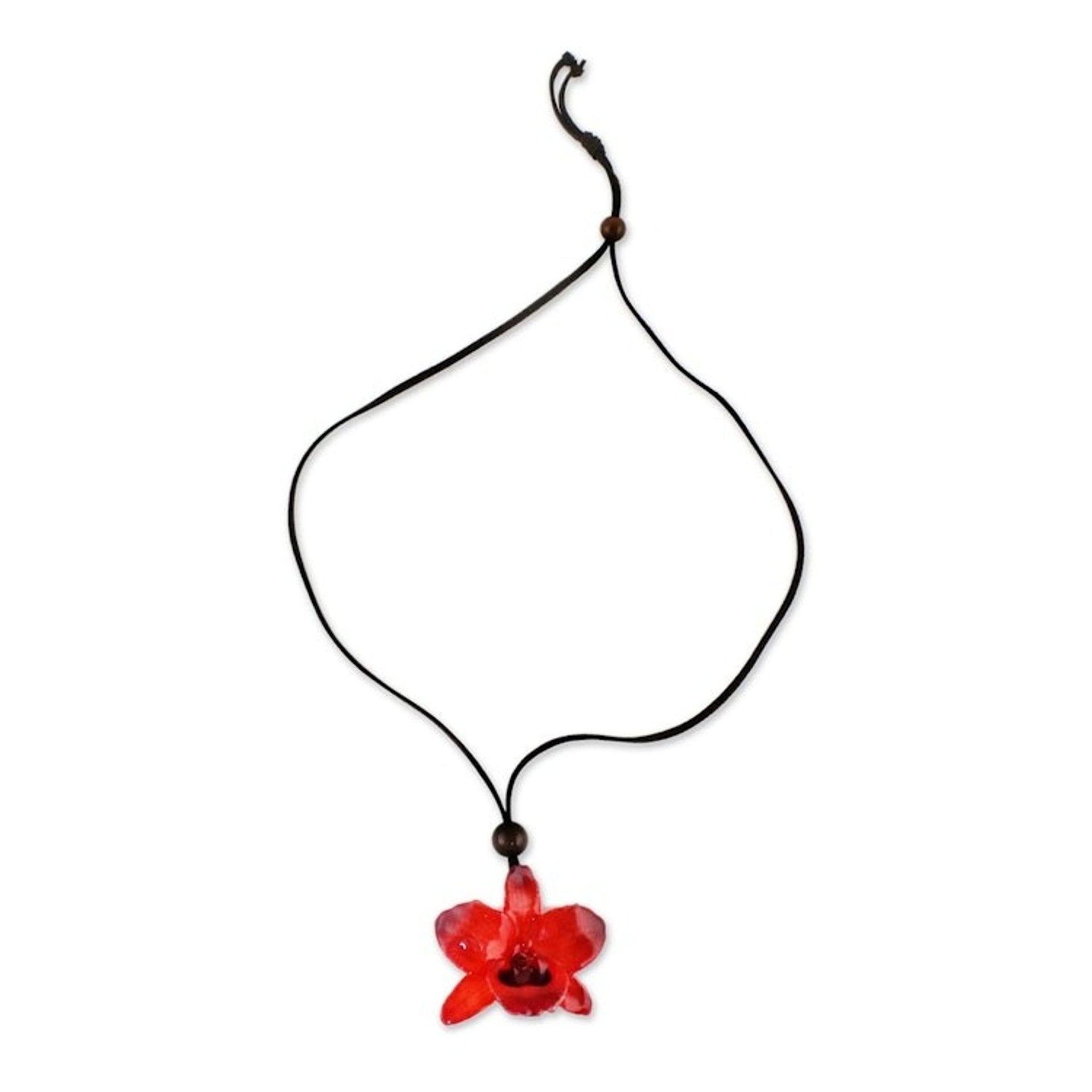 Adjustable Natural Orchid Necklace in Ruby from Thailand 'Natural Feeling in Ruby'