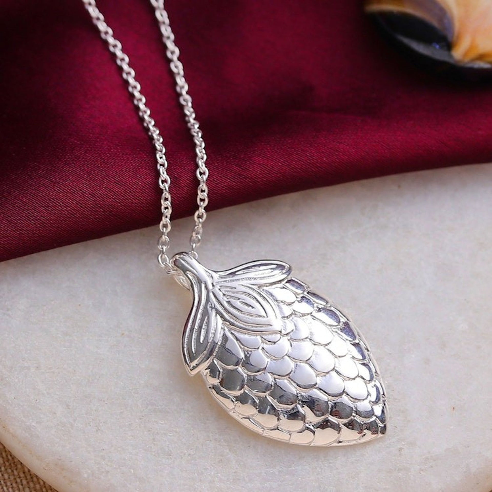 Strawberry-Themed Silver-Plated Brass Pendant Necklace 'Sweet Light'