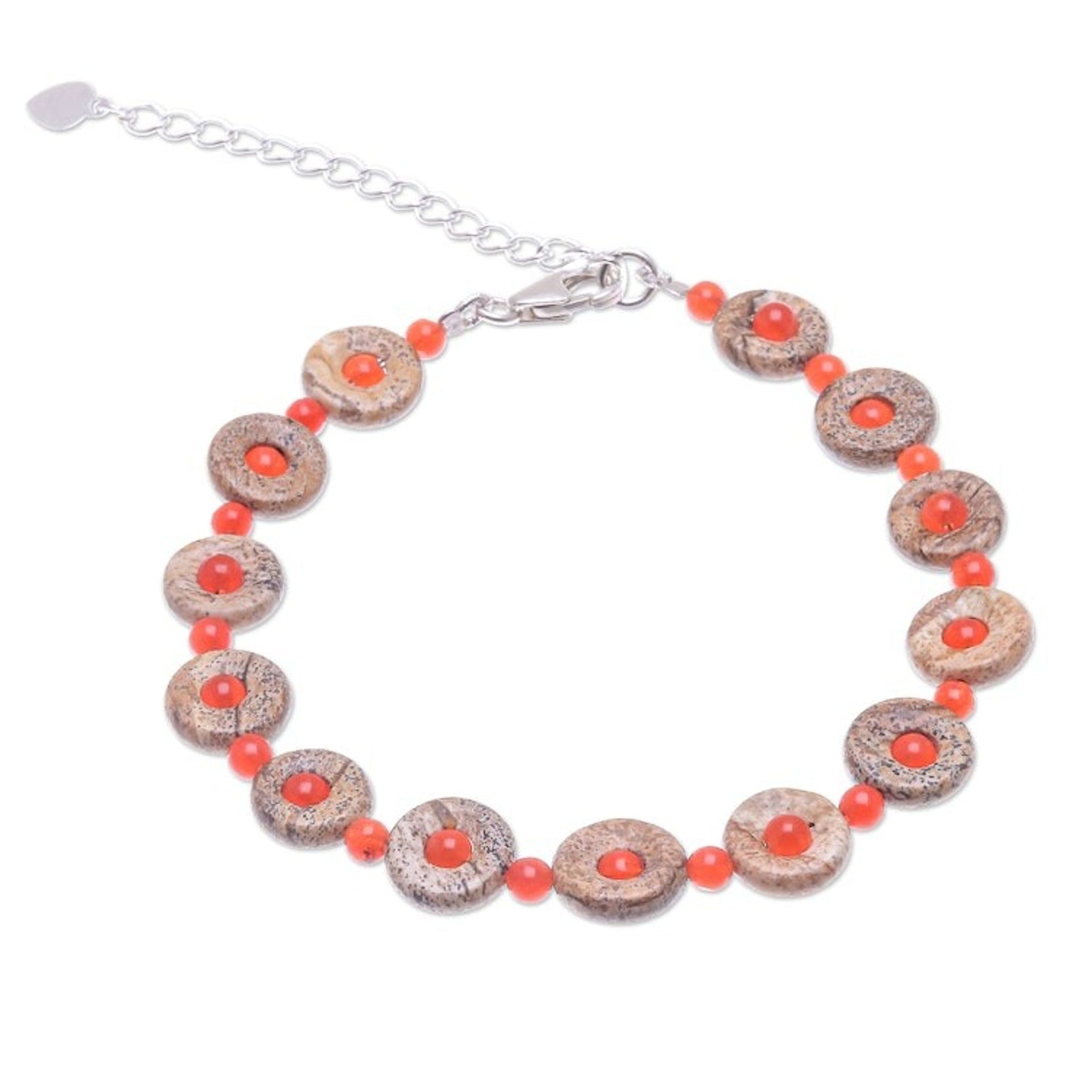 Handmade Jasper and Carnelian Beaded Bracelet 'Evening Sun'