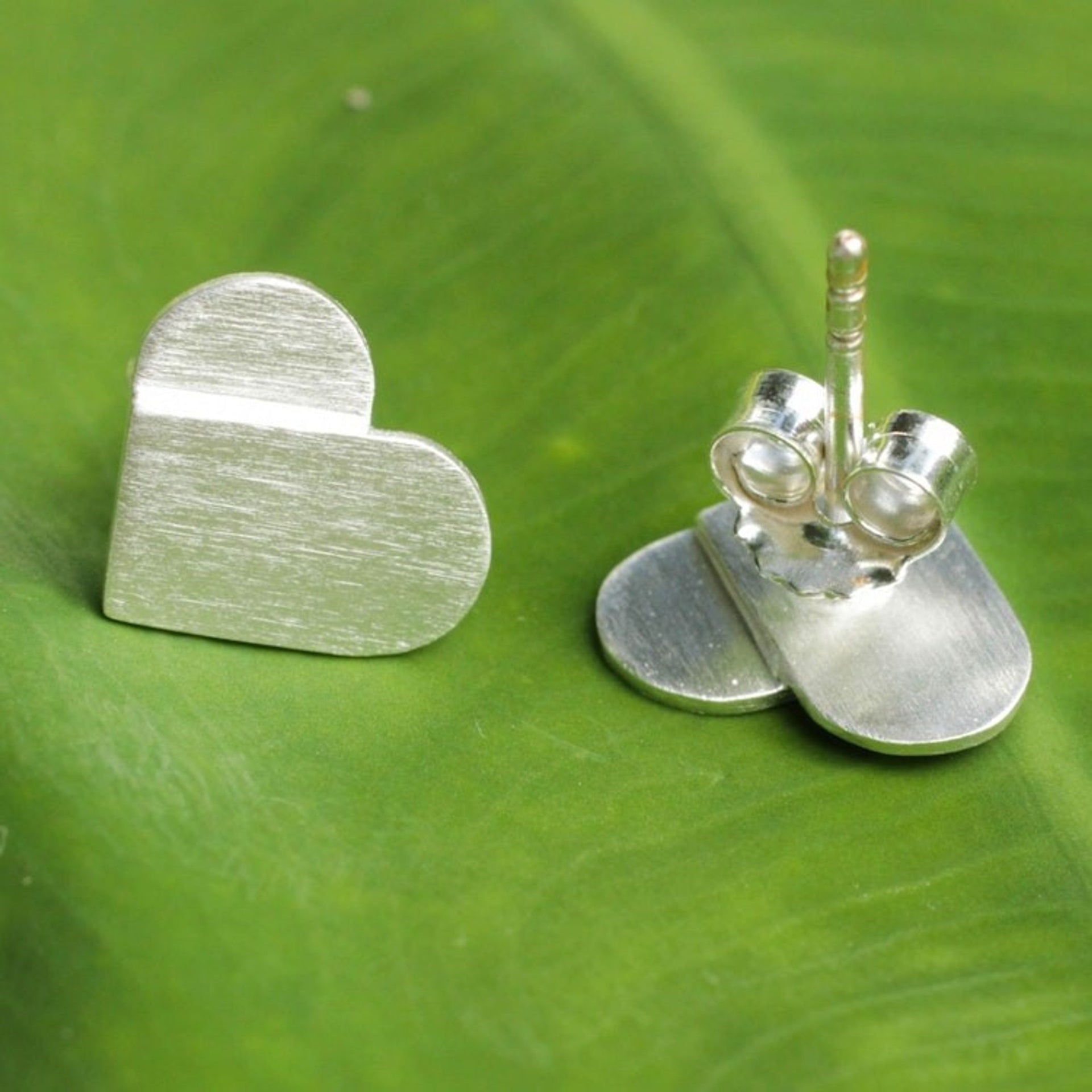 Artisan Crafted Silver Heart Earrings with Brushed Finish 'Full Heart'