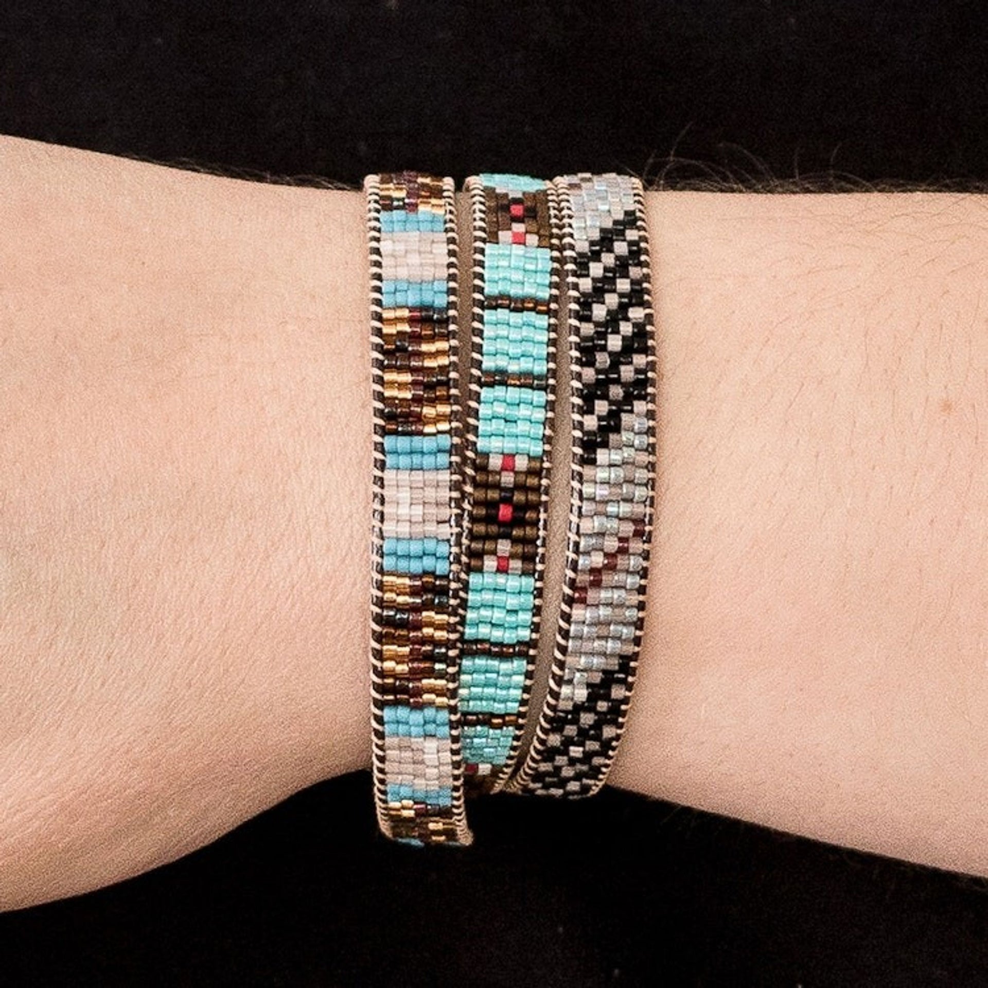 Handcrafted Glass Beaded Wrap Bracelet with Geometric Design 'Geometric Revolution'