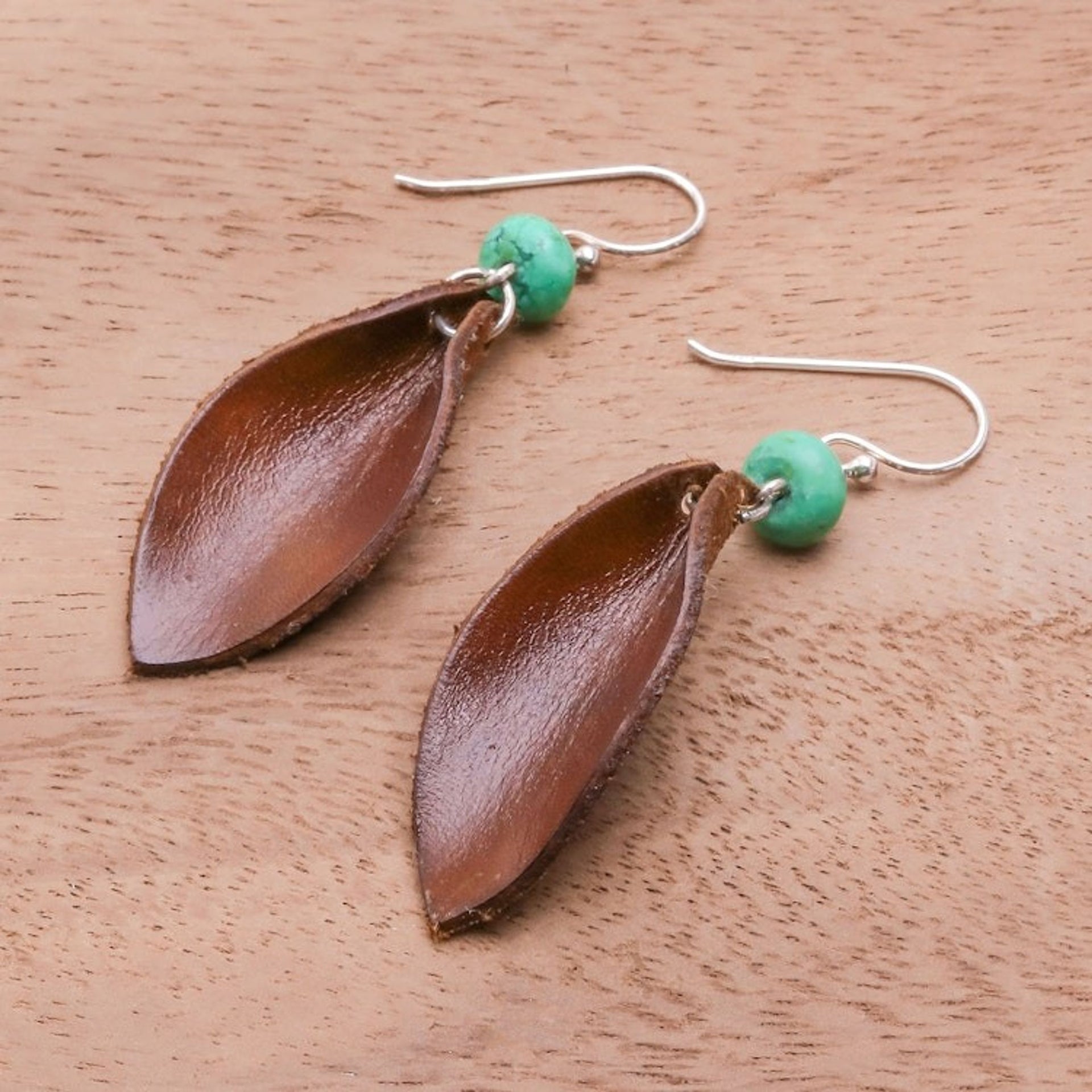 Leather Leaf Dangle Earrings 'Brown Leaves'