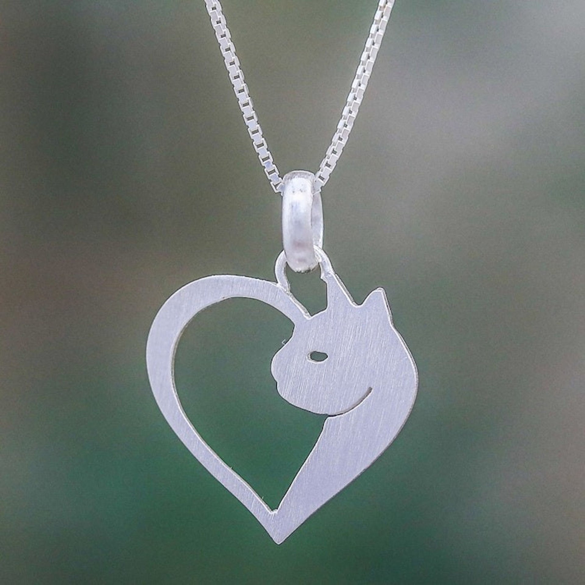 Cat Heart Sterling Silver Pendant Necklace from Thailand 'Soul of a Kitten'