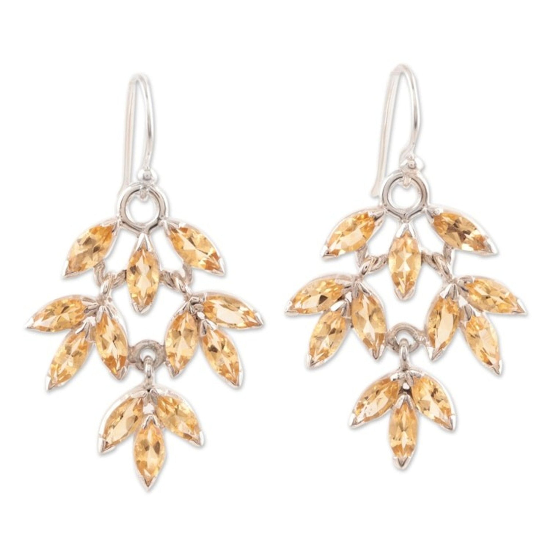 Marquise Citrine Dangle Earrings Crafted in India 'Glittering Autumn'
