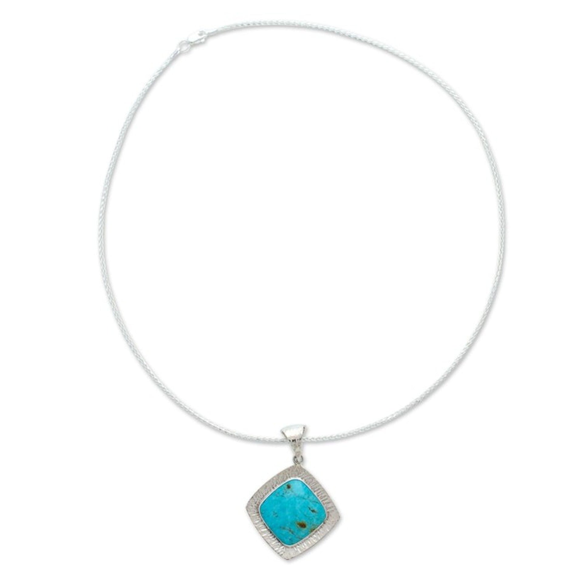 Minimalist-Inspired Natural Turquoise Pendant Necklace 'Lagoon Diamond'