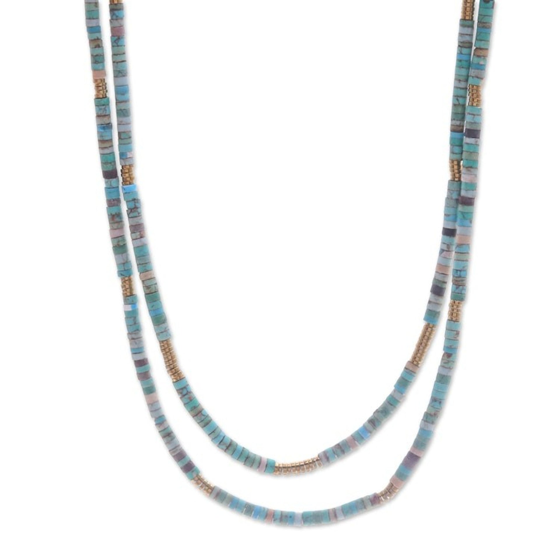 Reconstituted Turquoise Hematite Double Strand Necklace 'Glam Duo'