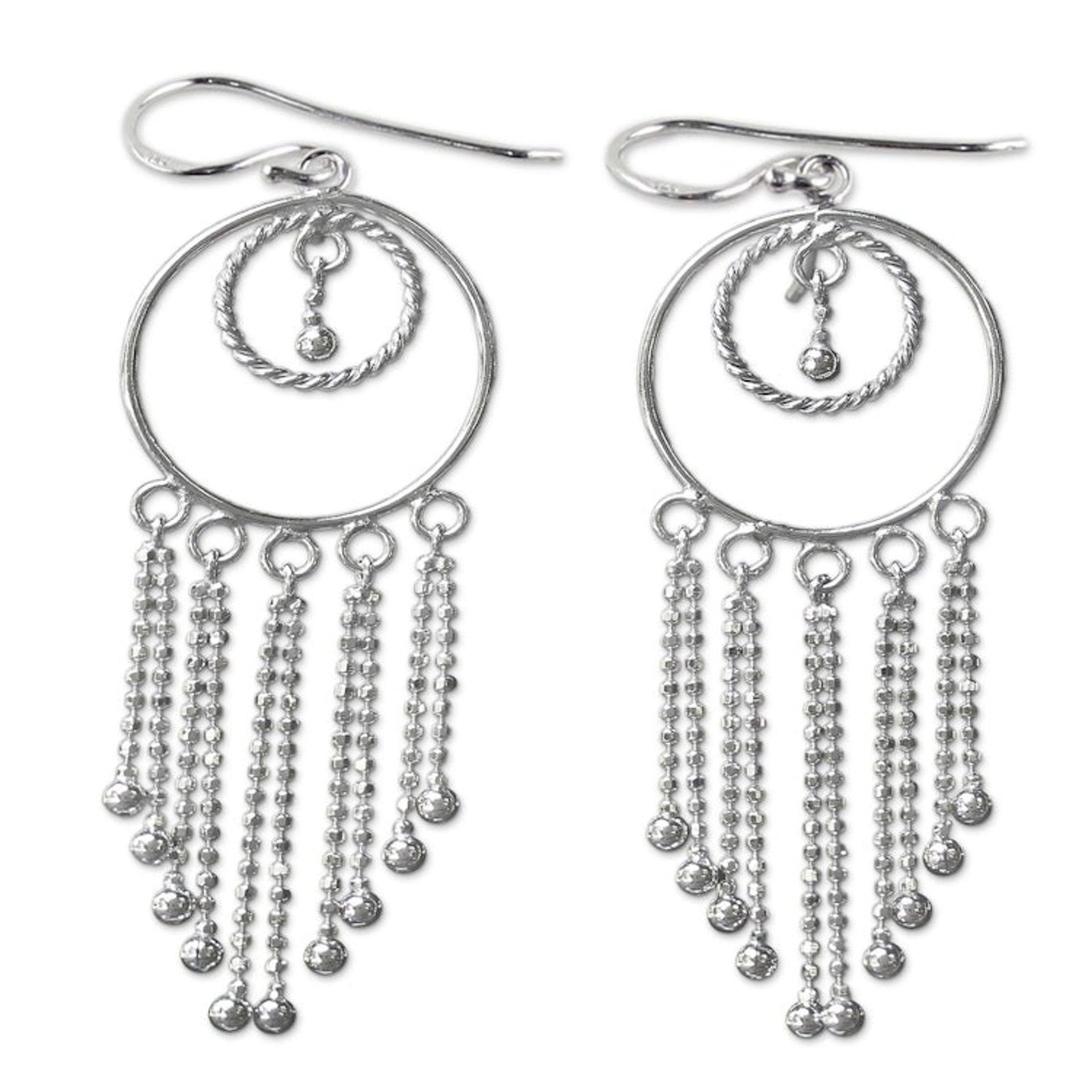 Thai Artisan Jewelry Sterling Silver Chandelier Earrings 'Dream Protectors'