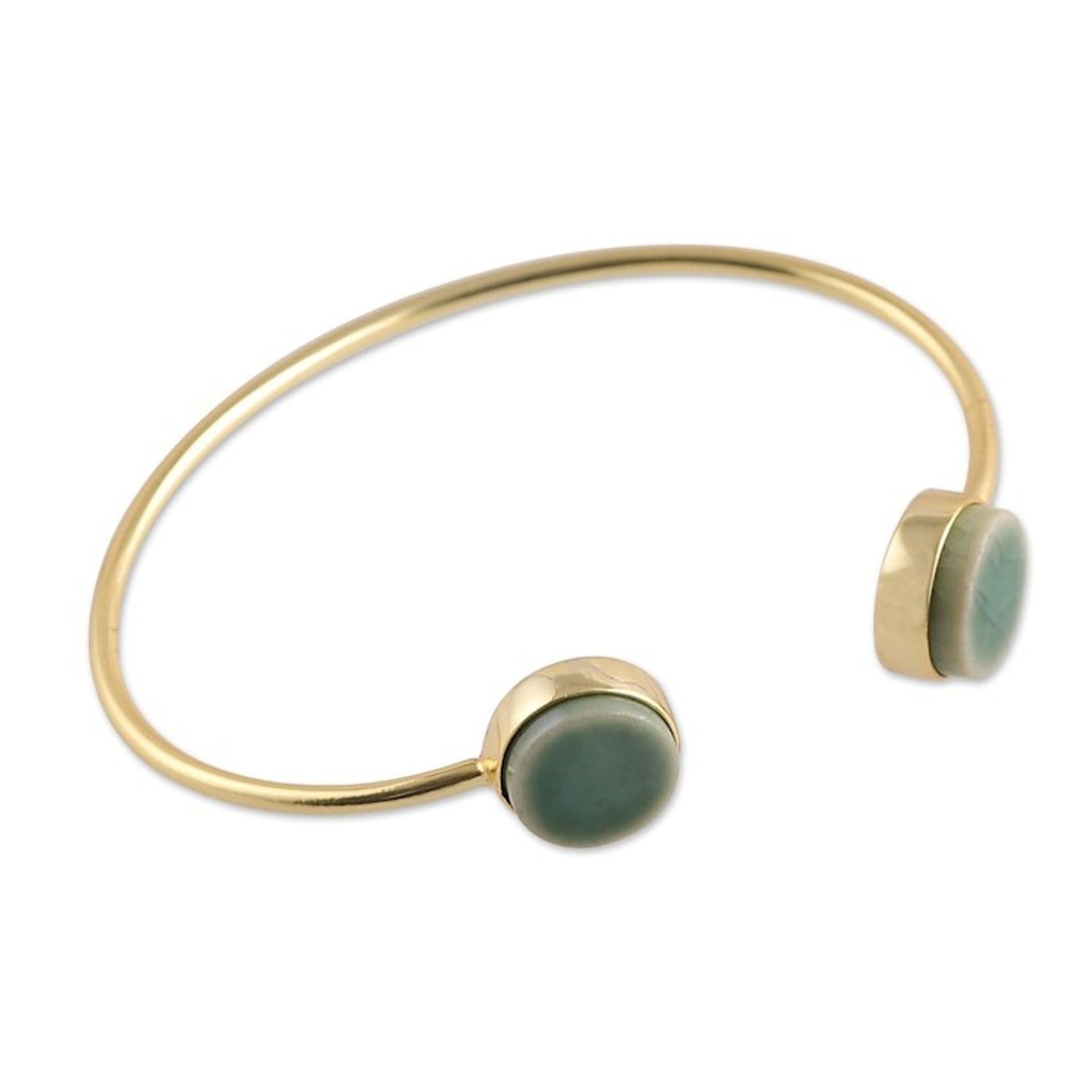 Modern Minimalist Brass and Green Ceramic Cuff Bracelet 'Green Utopia'