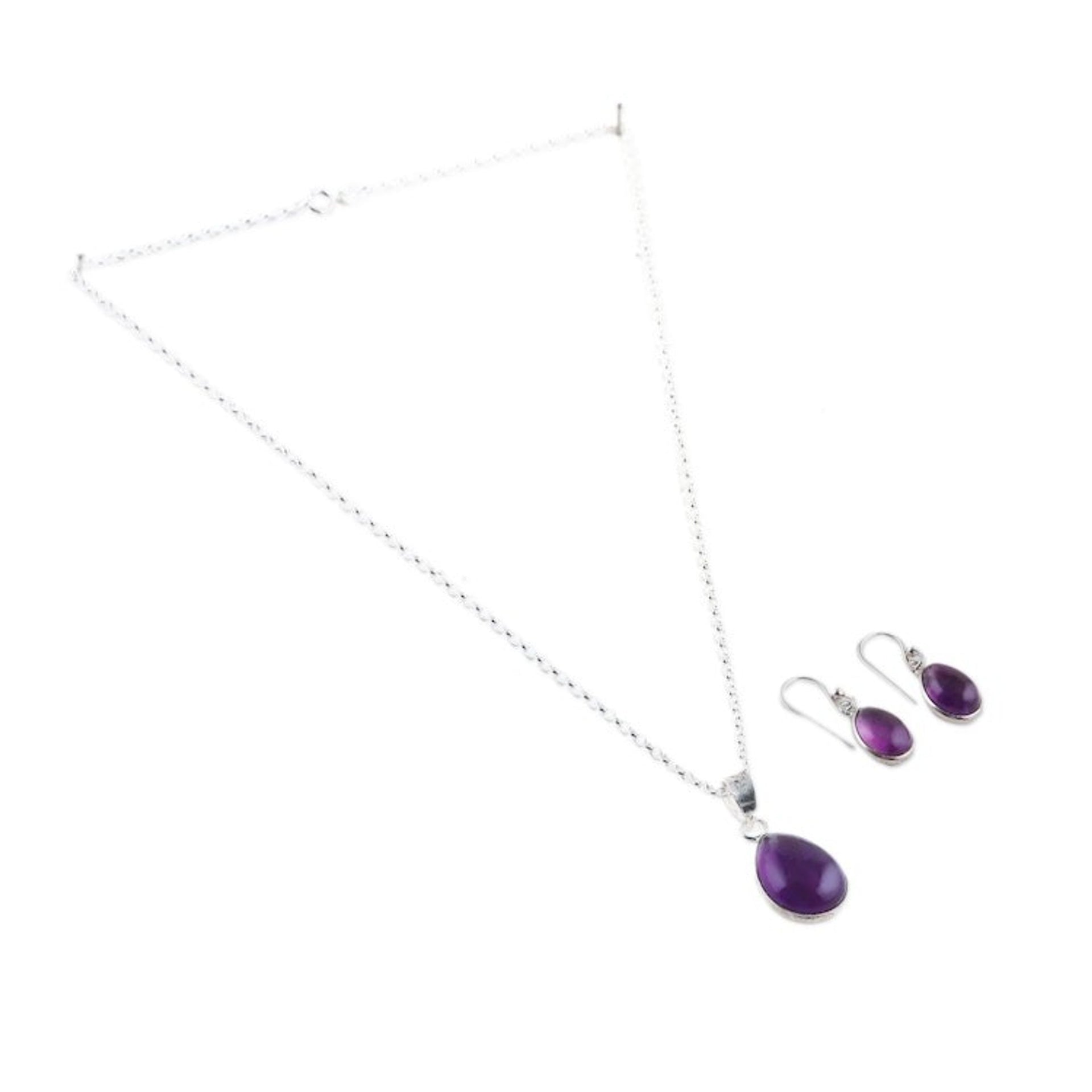 Amethyst Cabochon Pendant Necklace and Earrings Jewelry Set 'Blissful Amethyst'