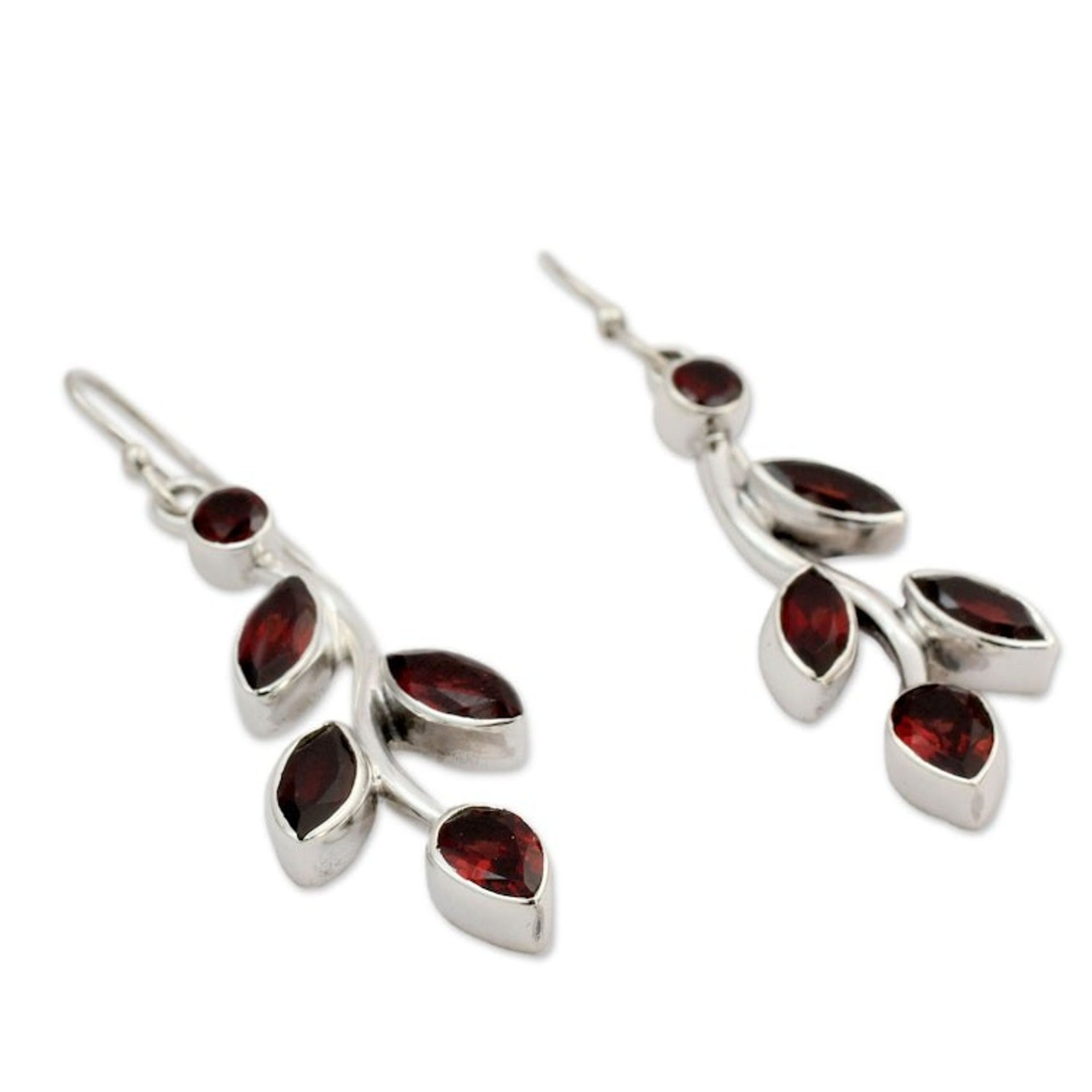 Garnet and Sterling Silver Earrings Indian Jewelry 'Scarlet Bouquet'