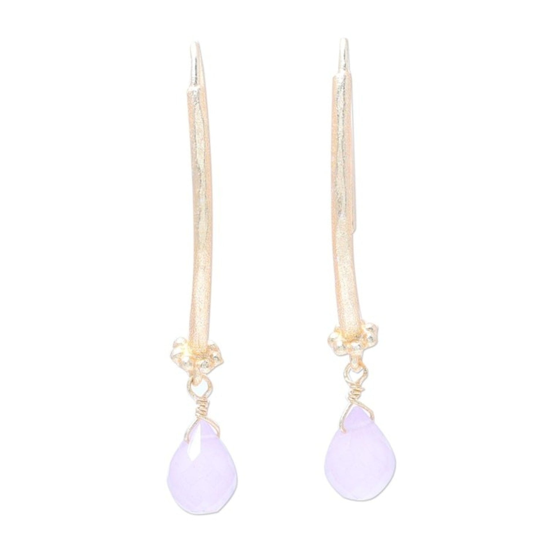 22k Gold Plated Rose Quartz Dangle Earrings from India 'Passionate Pink'