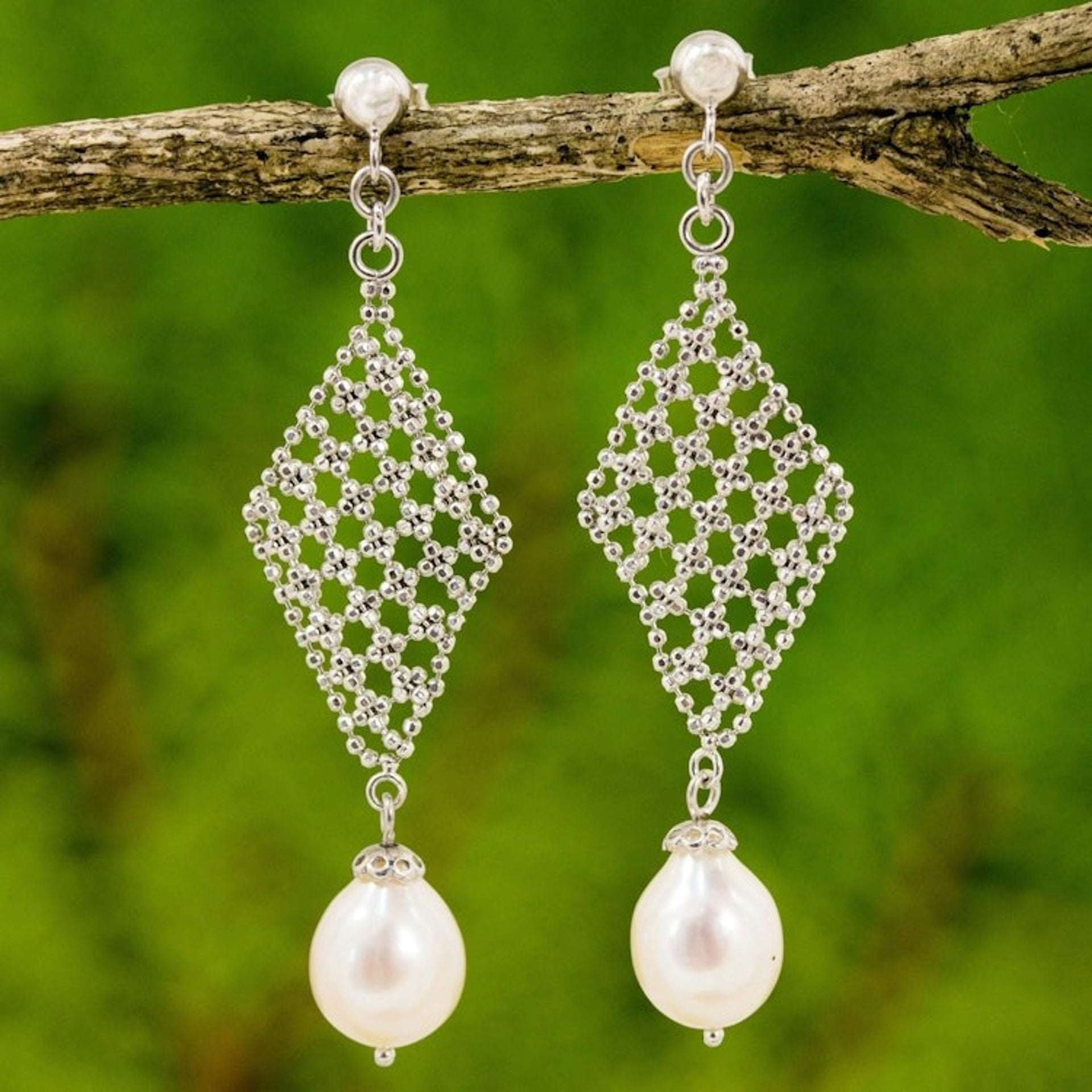 Cultured Pearl Diamond Shape Chandelier Earrings Thailand 'Diamond Chandeliers'